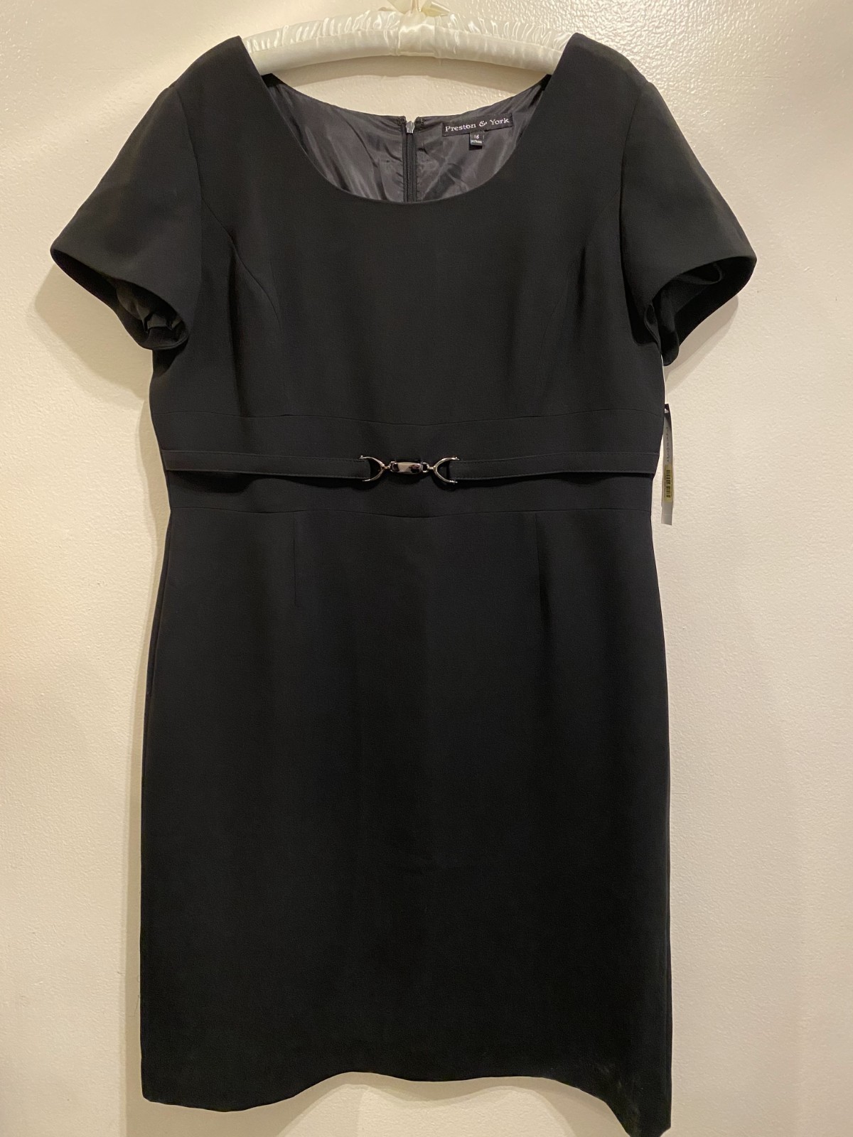 Vintage Preston & York Elenna Simple Elegant Black Dress Belt Buckle Size 16