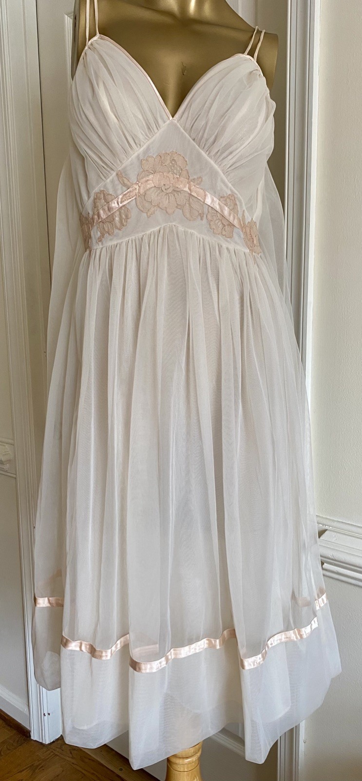 Vintage 50s Van Raalte Babydoll Goddess Gown Double Chiffon Nightie Size S/M