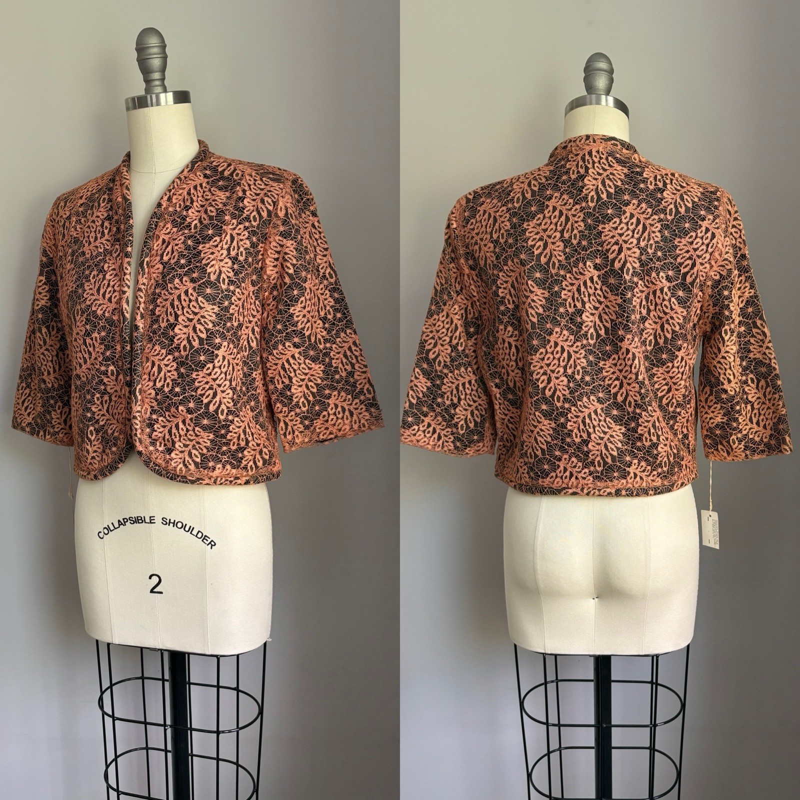 Vintage 50s Deadstock Copper color Spiderweb Lace Jet Black Cropped Jacket XS/S
