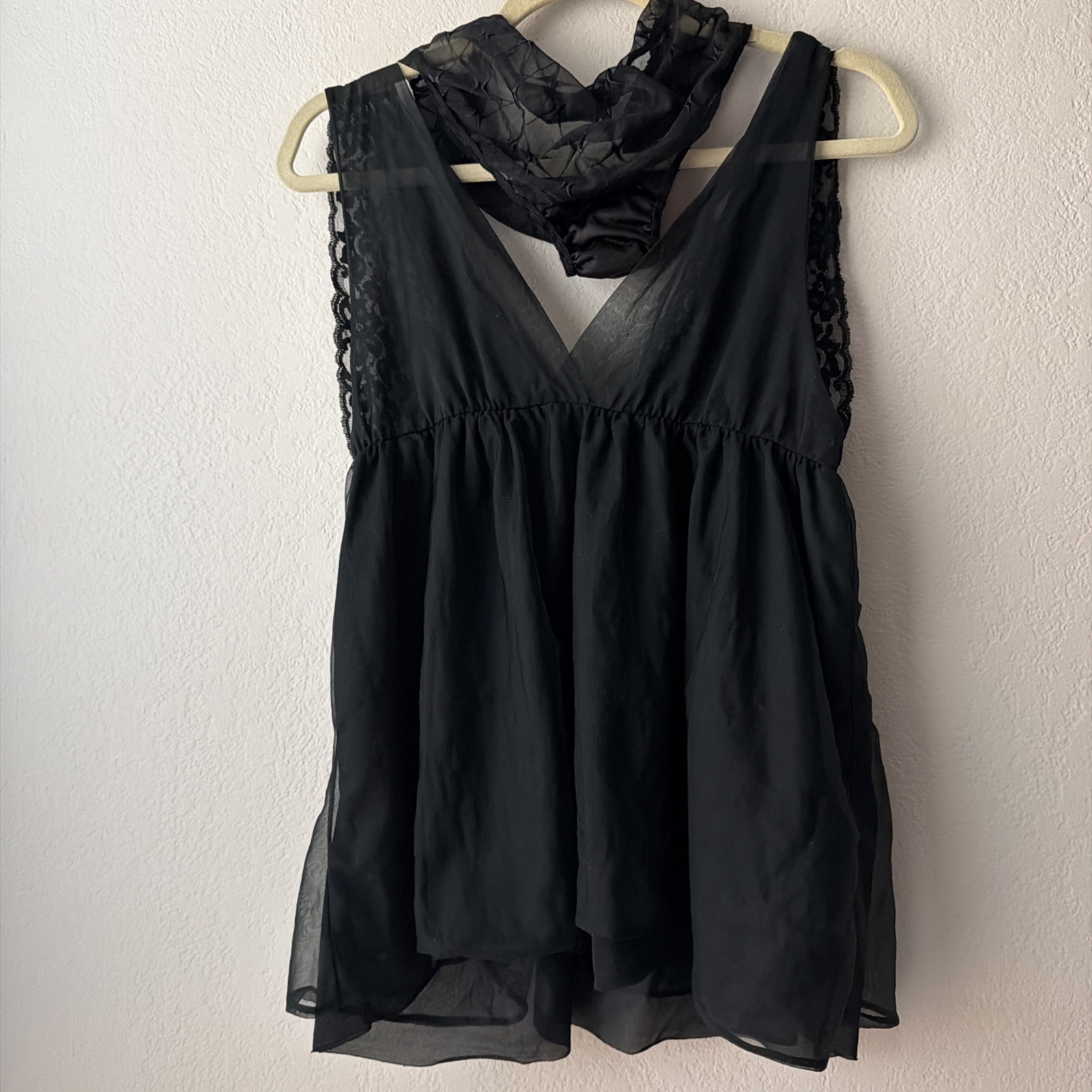 Vintage Gaymode black Nylon Lace Bust Baby Doll Nighty Lingerie M