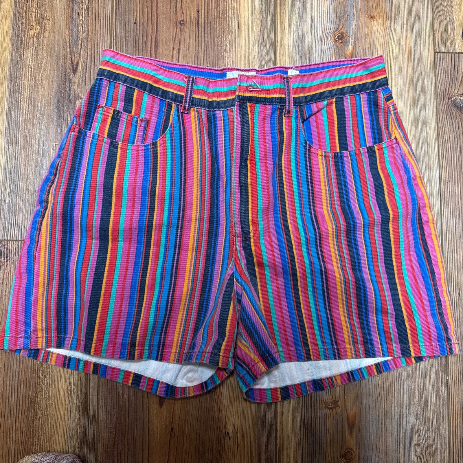 Vtg 90s Style Republic Denim Multicolored Striped 5-pocket Back Slit Sz 13/14