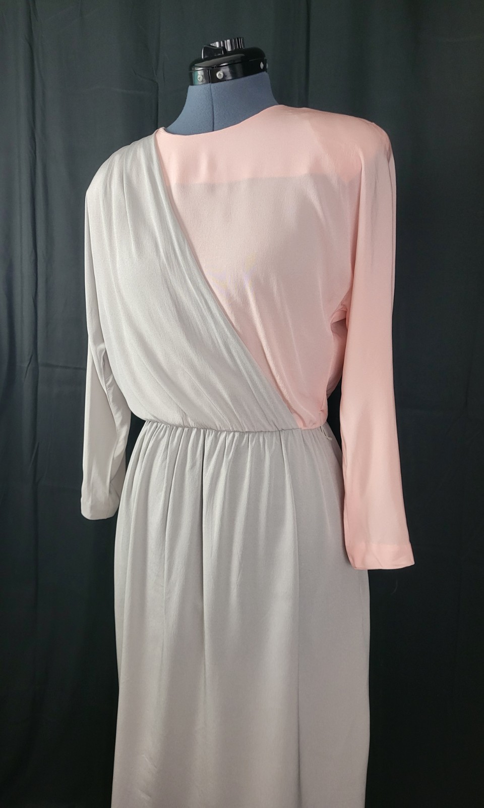 Vintage David Warren Peachy Pink & Grey Blouson Dress w Layered Top Size 10