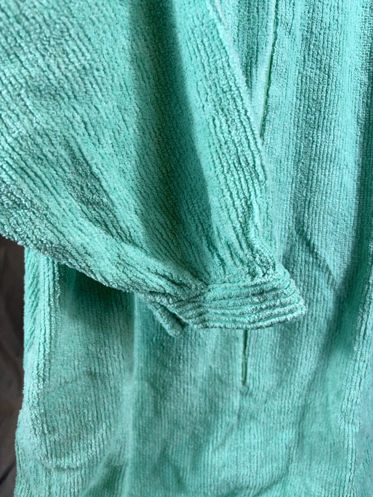 VTG Stan Herman Turquoise Chenille Robe House Coat 1/2 zip Pockets XL P NWT
