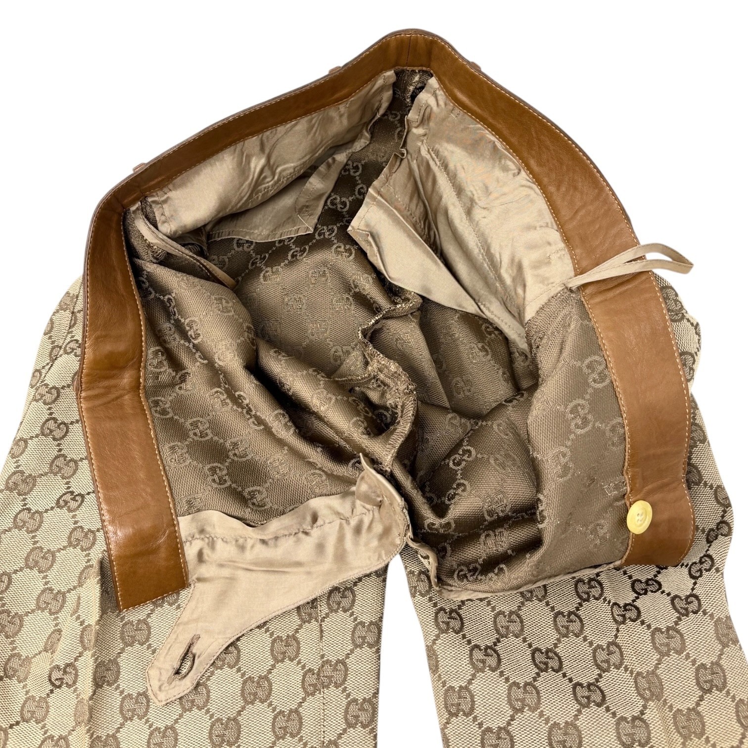 GUCCI Vintage GG Logo Jacquard Canvas Belted Tapered Cropped Pants #38 Beige