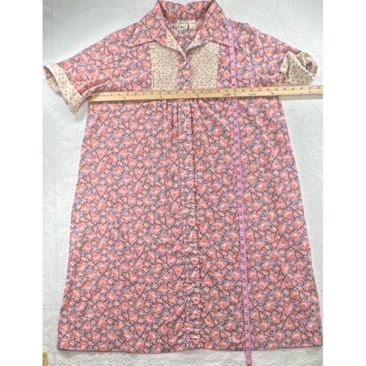 Vintage Studio Coat Floral House Dress Pearl Snap Front Pintuck Bib USA Large