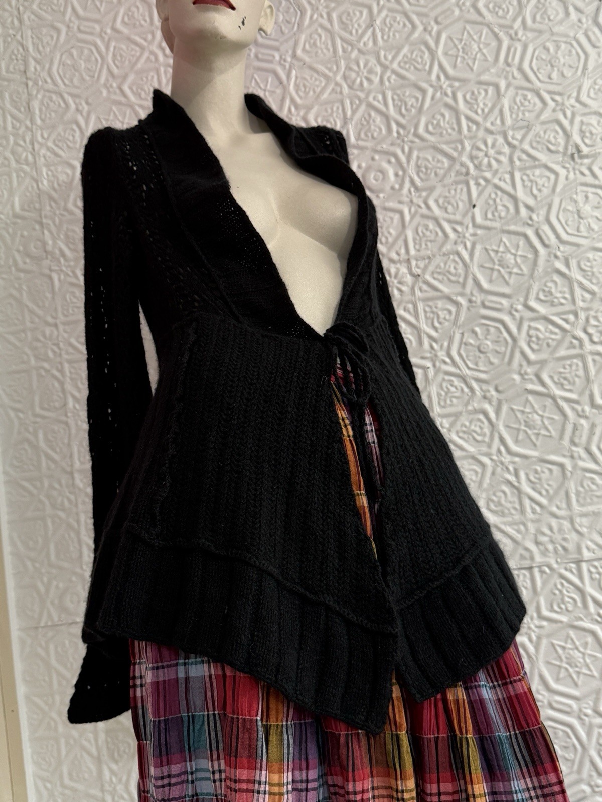 vintage cardigan-NWT-90s-Black crochet-Cashmere-Luxe-Femme-coquette-Goth-English