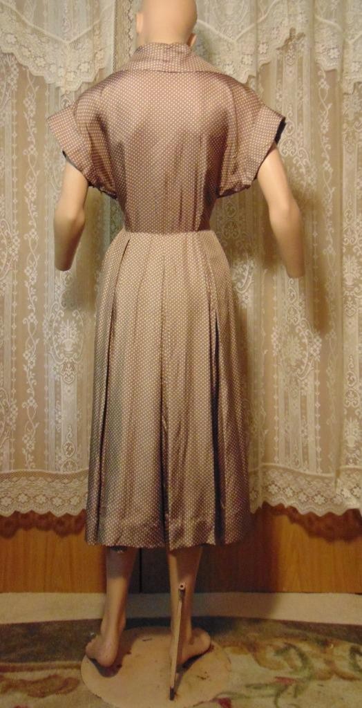 VTG 50s Heim Actualite (Jacques Heim) France Brown Silk Polka Dot Dress 29W