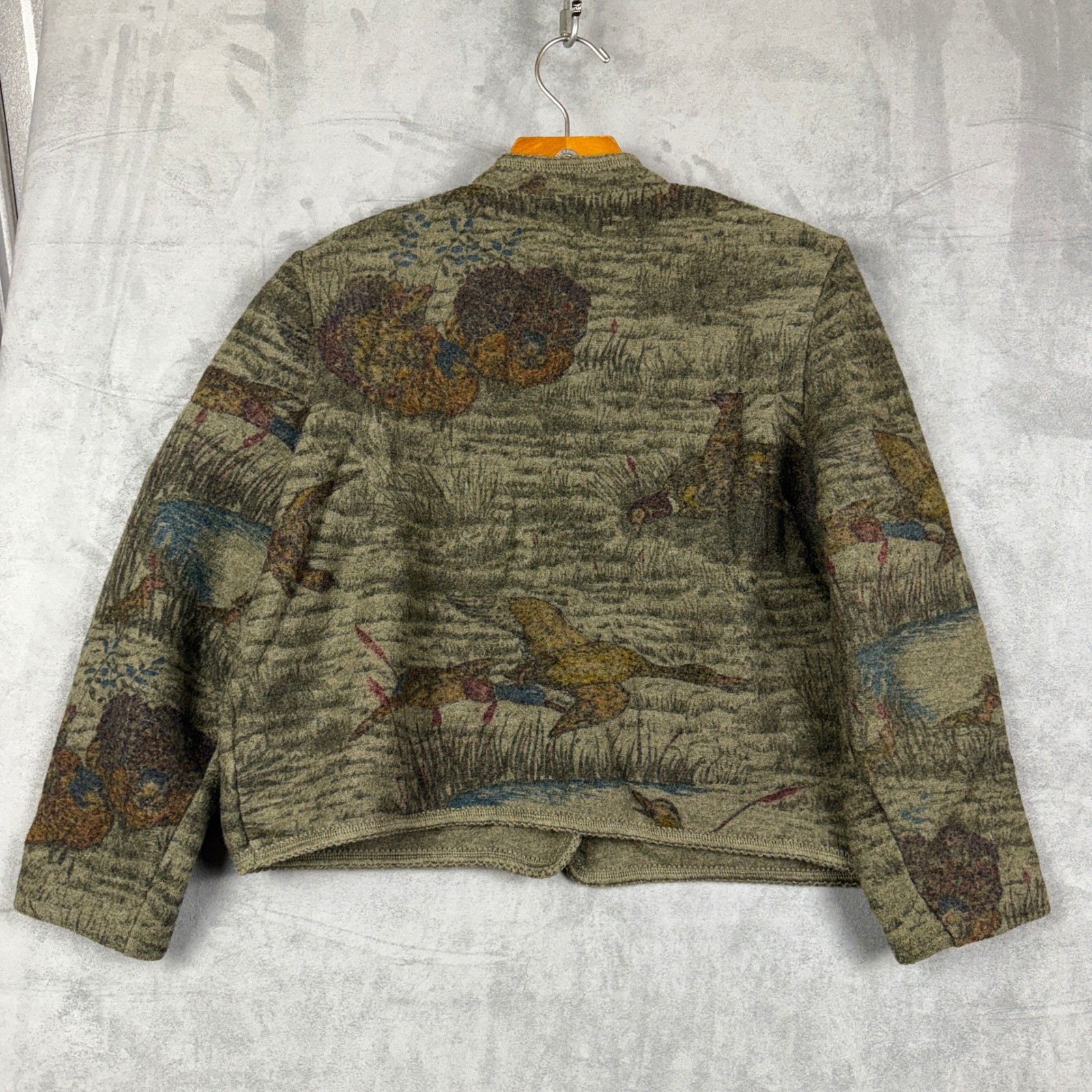 Litza Vintage West Germany Pure Wool Pheasant Hunting Scene Jacket Green Sz 42