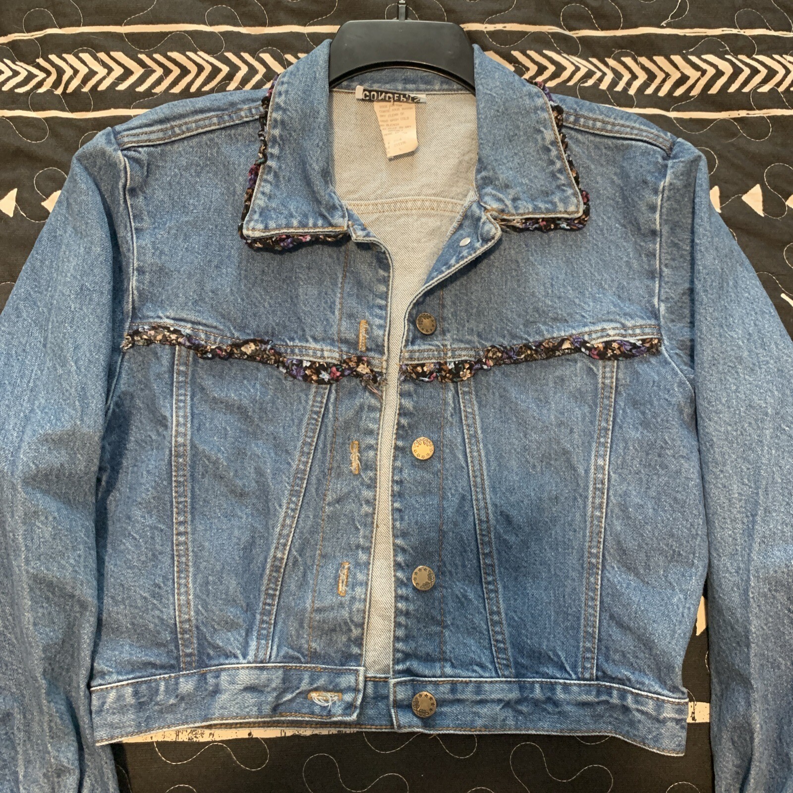 Vintage California Concepts Denim Jacket 80s 90s Romantic Ruffle Trim Crop Sz S