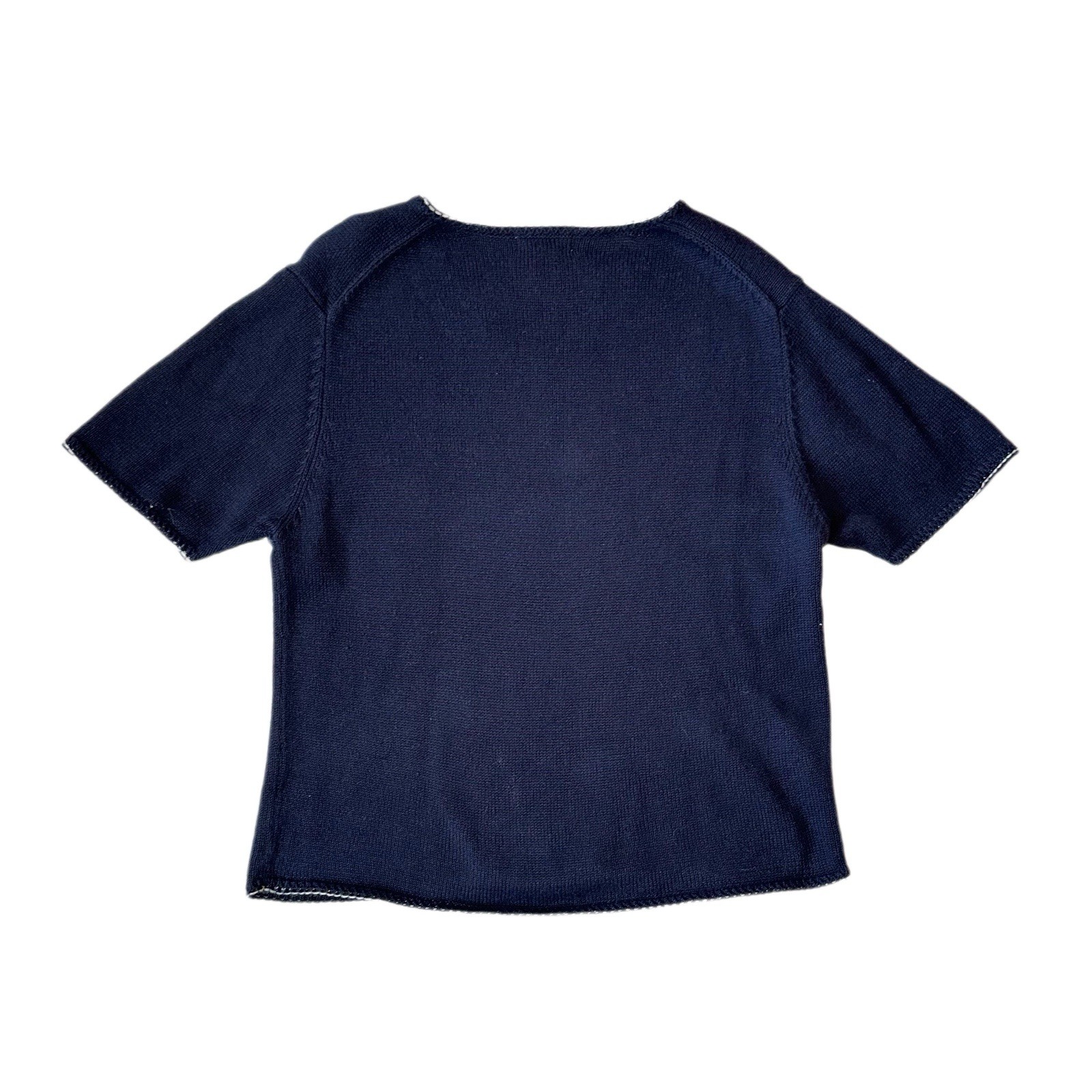 VTG Christopher & Banks Navy V-Neck Knit Sweater Short Sleeve Womens Small