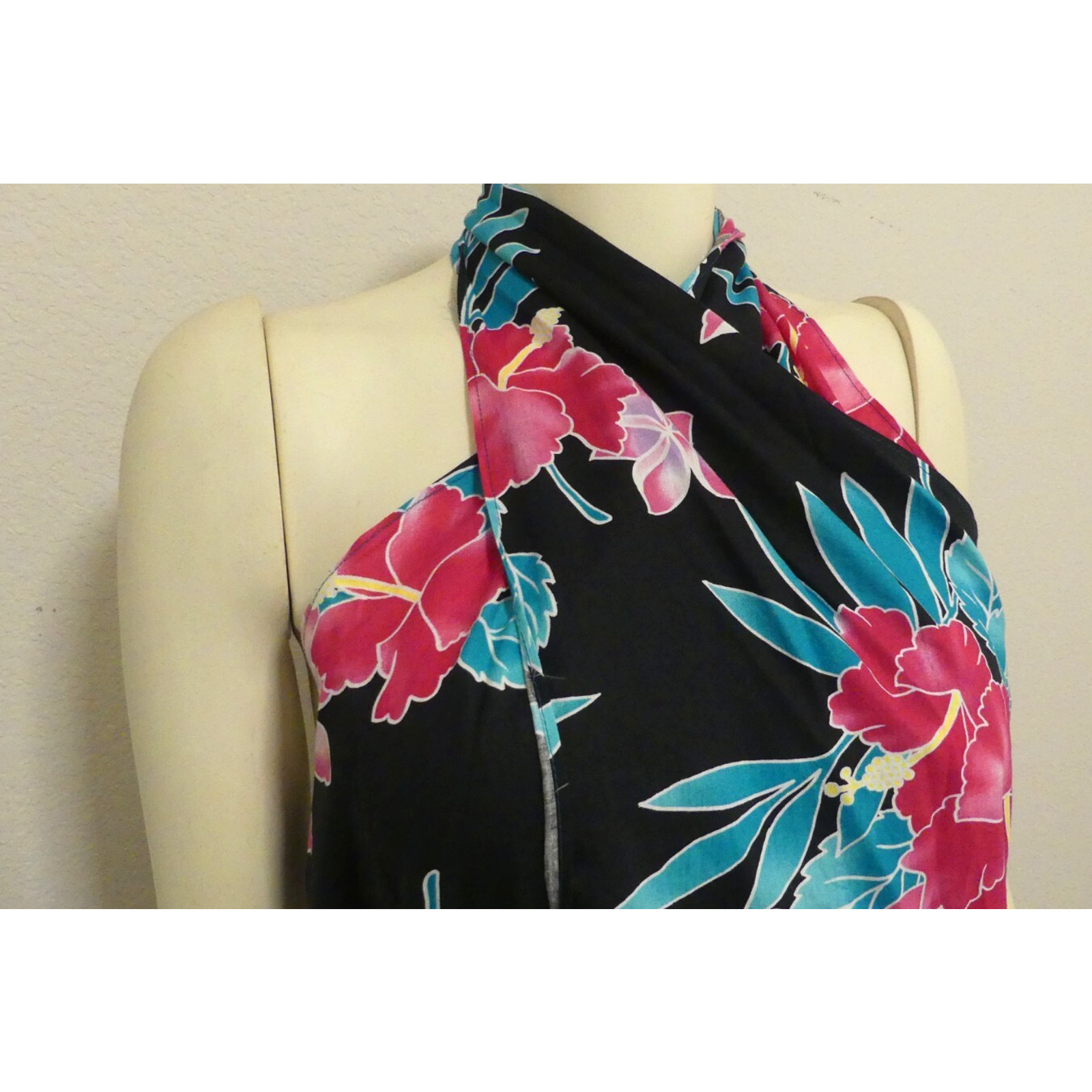 Vtg Tropical Essence Hawaii Wrap Dress OS Tropical Cotton Beach Vacation Tie