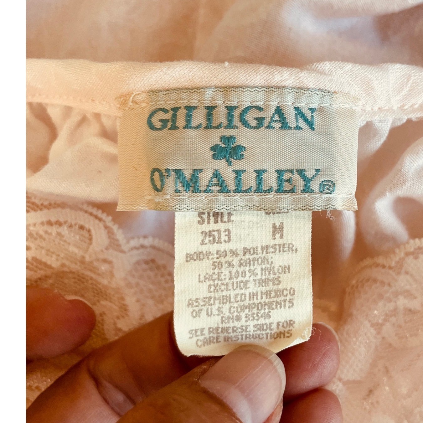 Gilligan O&rsquo;Malley Vintage Pink Lace Maxi Nightgown Floral Jacquard Medium 2513
