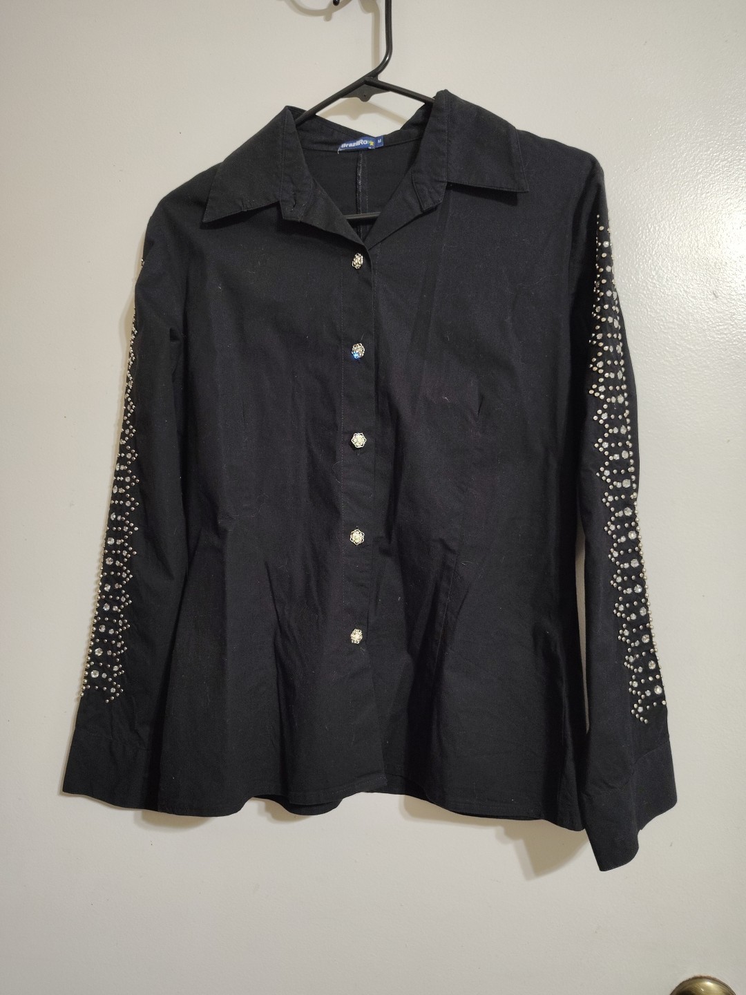 Vintage Brazil Roxx Women&rsquo;s Western Long Sleeve Shirt Rhinestone Stud Medium
