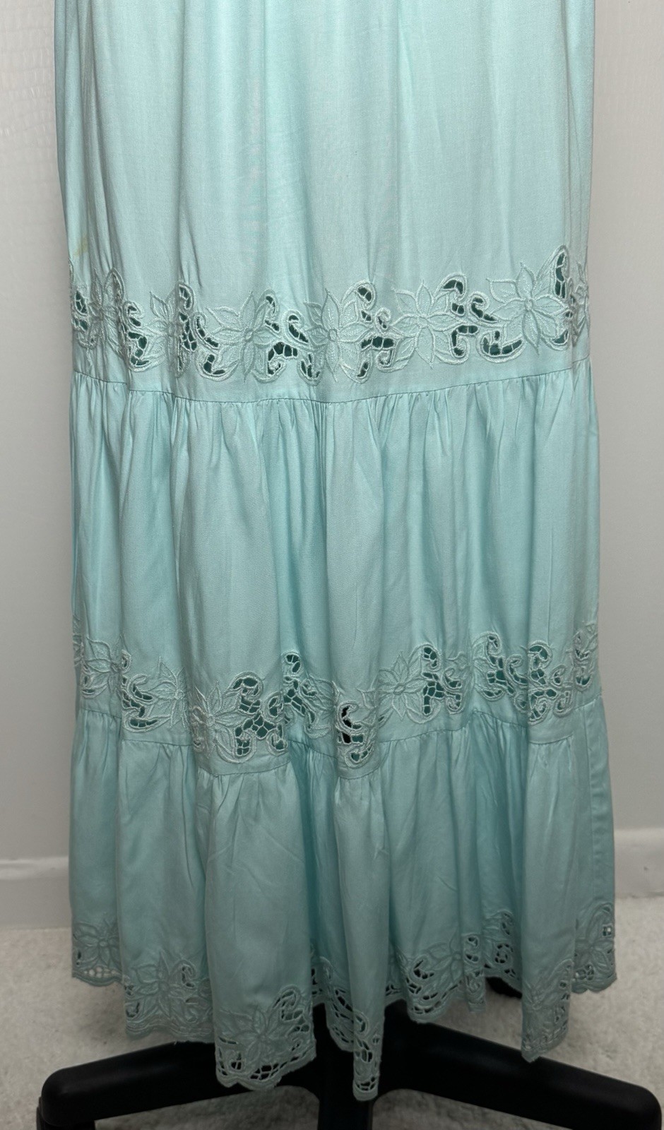 Vintage Aqua Blue Cutwork Lace 2 Pc Dress Set Boho Resort Maxi M