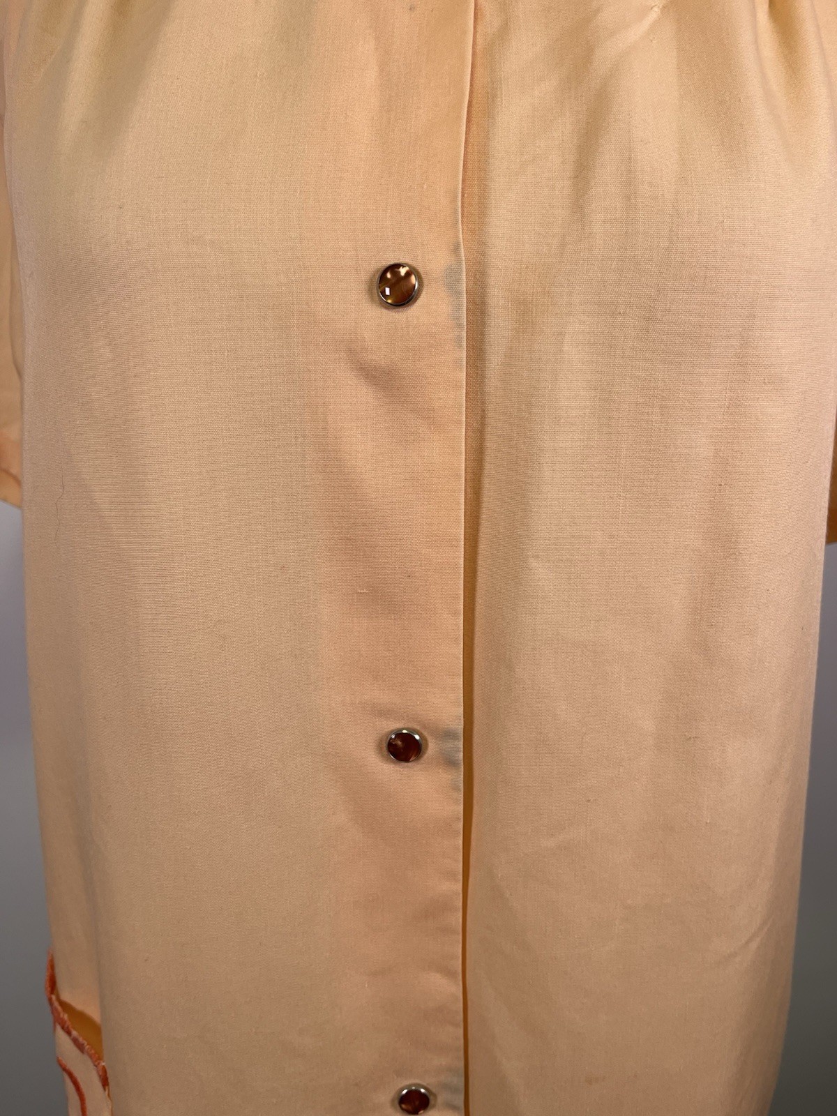 VTG 60s Peach Mid Century Snap Front House Dress Embroidered Housecoat Midi LRG