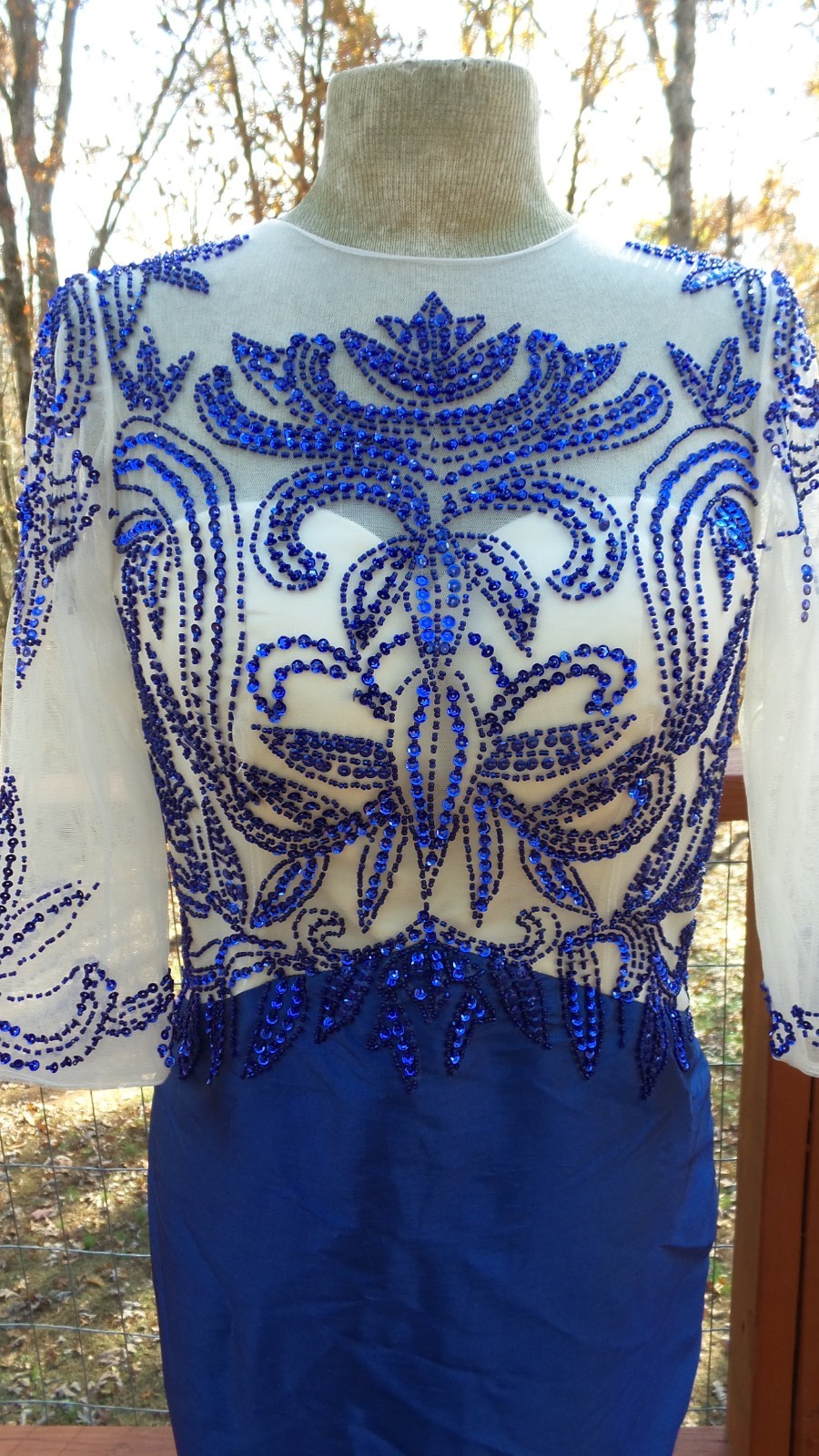 Vintage GARDENIA Blue Sequin Beaded Formal Cocktail Party Dress M/L