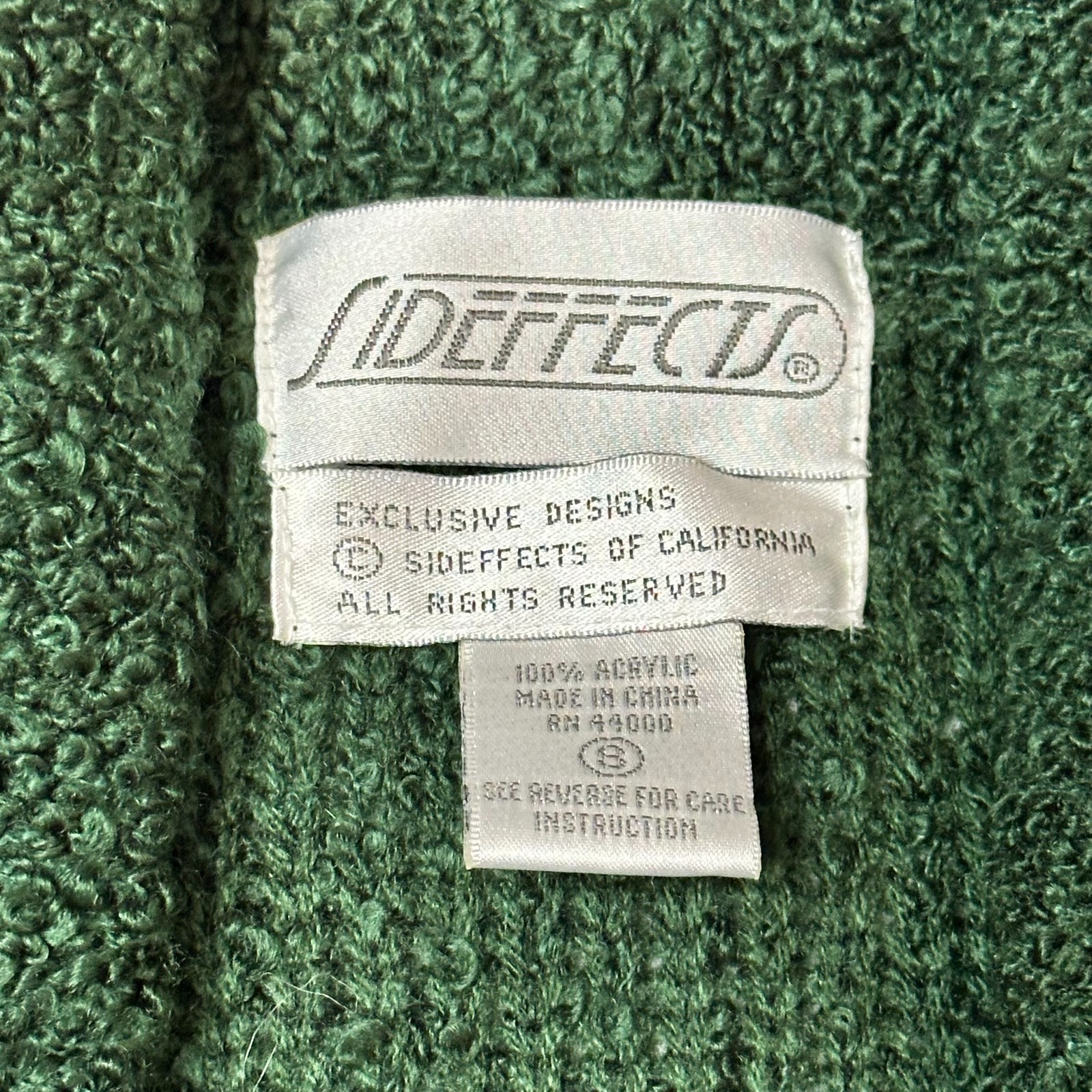 Vtg Sideffects Women’s Open Front Boucle Cardigan Sweater M Forest Green Cozy