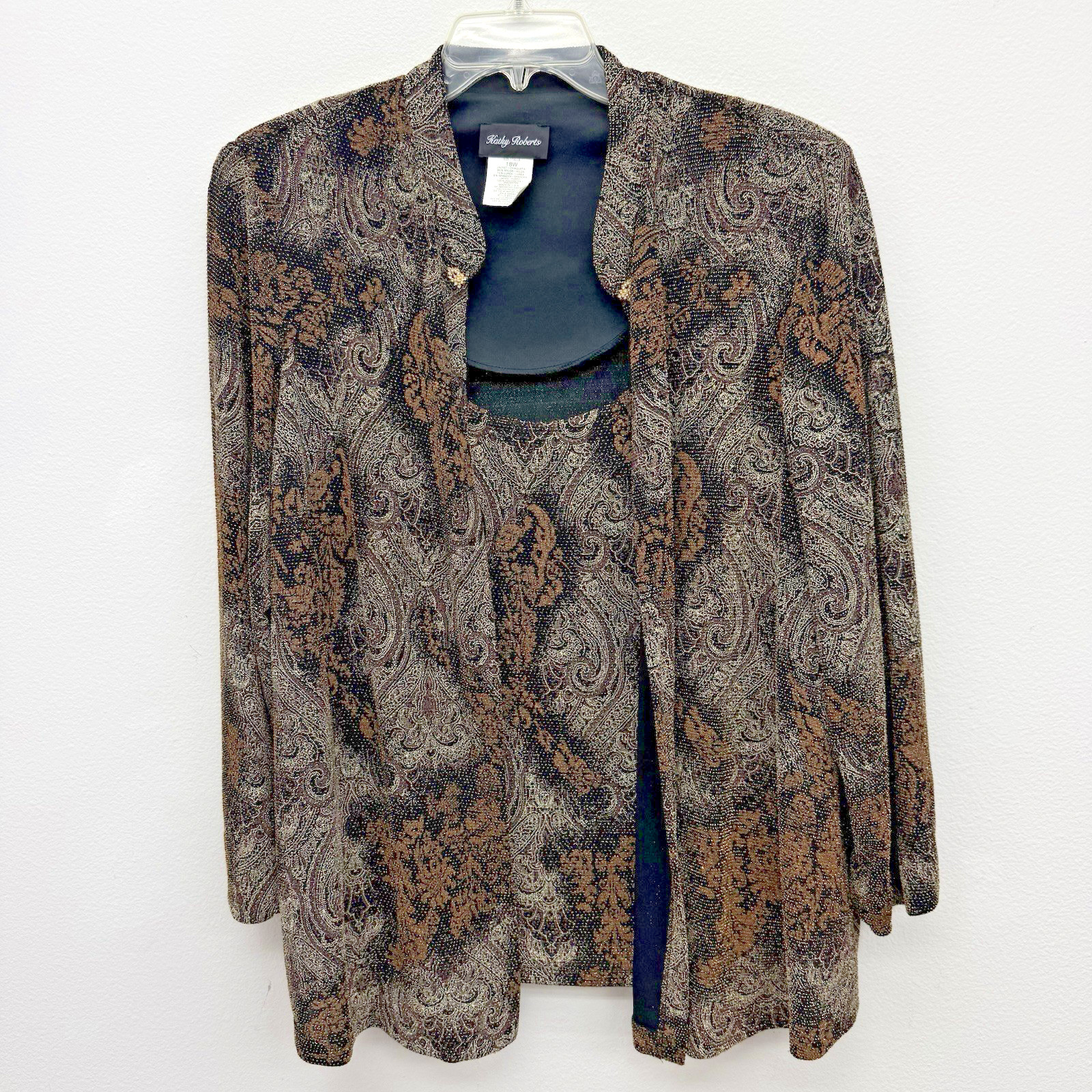 Kathy Roberts Size 18W Top Jacket w/ Cami 2 in 1 Look Paisley Sparkle Design