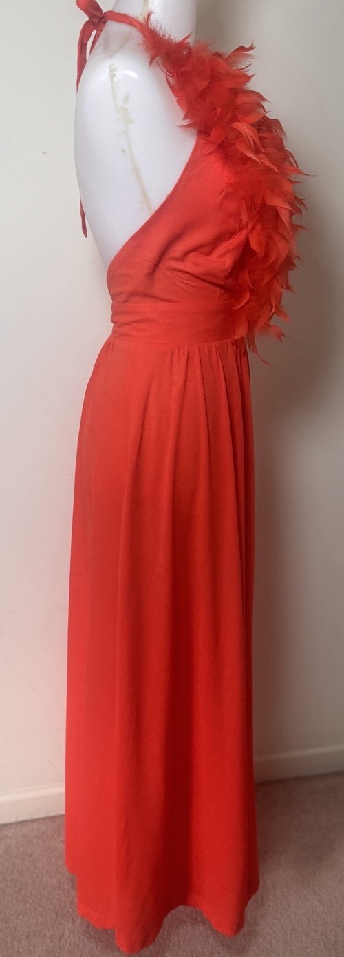 VTG Climax by David Howard Feather Neck Halter Dress Womens Size 5/6 Coral