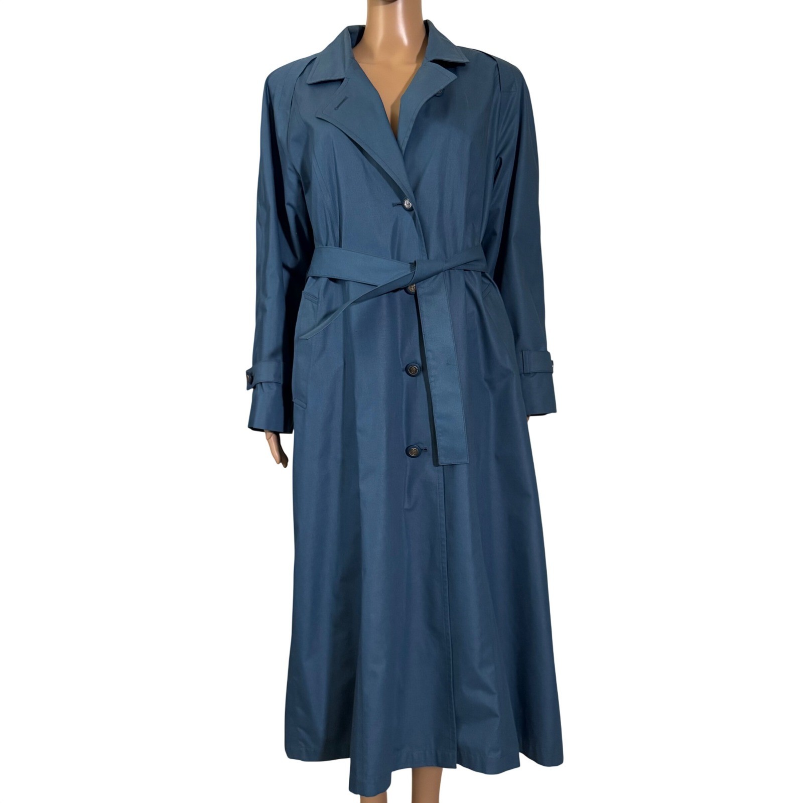London Fog Vintage Blue Trench Coat Belted Long Rain Jacket Women&rsquo;s 10 Reg