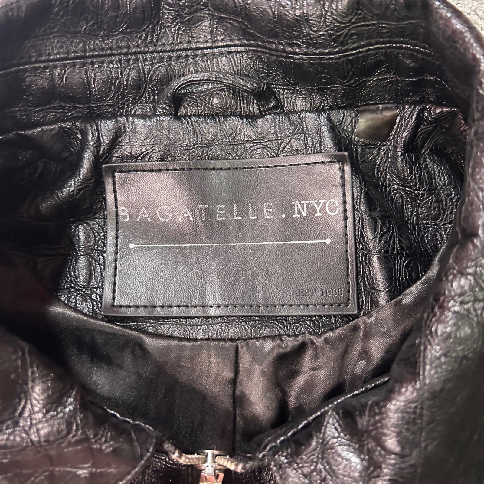Bagatelle NYC Jacket 90s Cropped XL Black Crocodile Embossed Faux Leather Moto