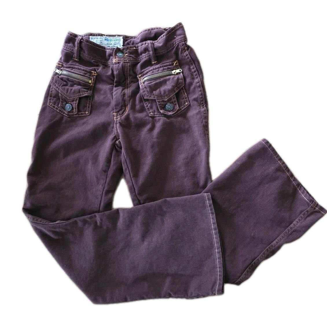 Vtg Alexander&rsquo;s Bell Bottom 100% Cotton Pants Front Pockets Zippers Maroon Sz00