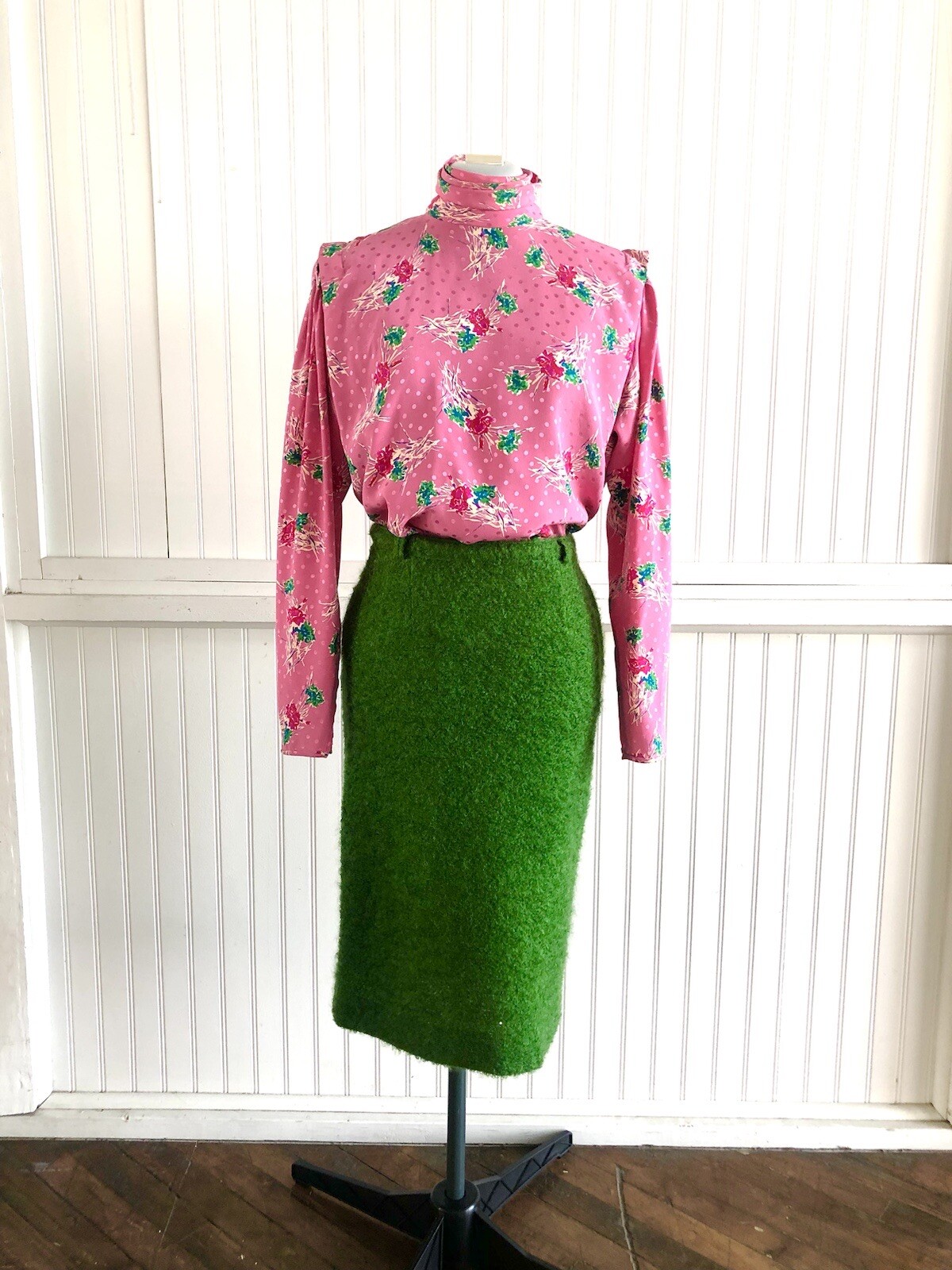 1980’s Emanuel Ungaro Paris High Collared Pink Floral Silk Blouse