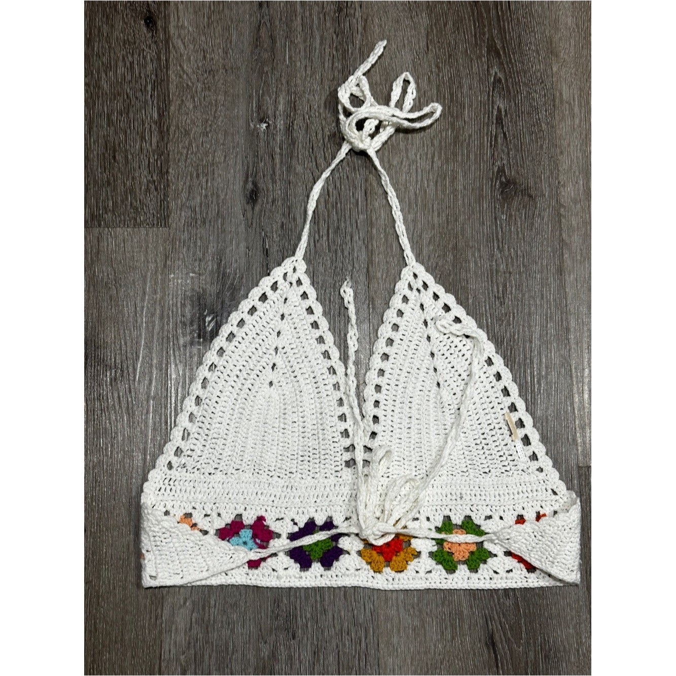 Crochet Halter Top Granny Square Floral Festival Boho Fairycore Tie Back Top
