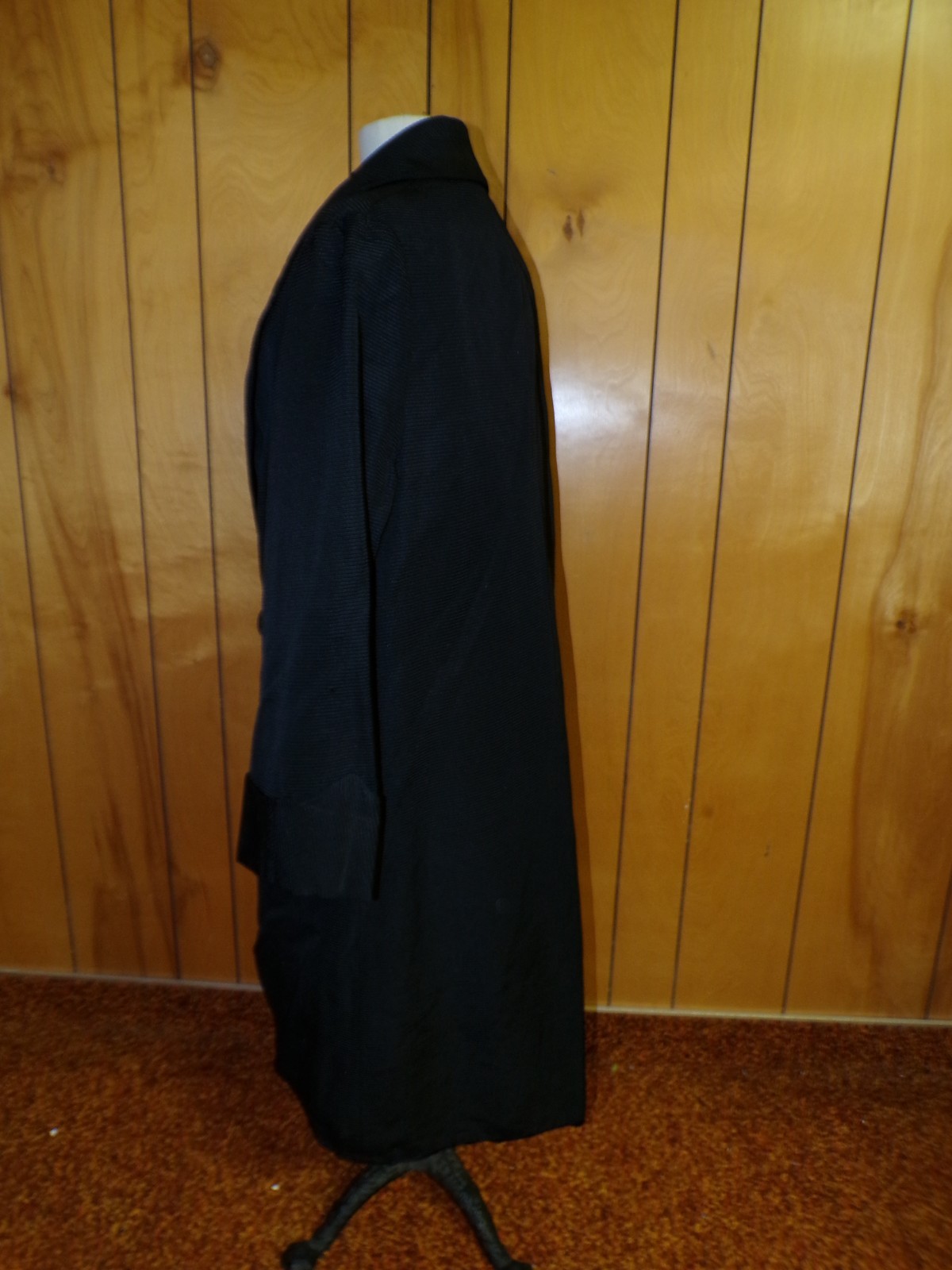 Antique Faille Black Opera Coat Satin Lining Bust 46&Prime;