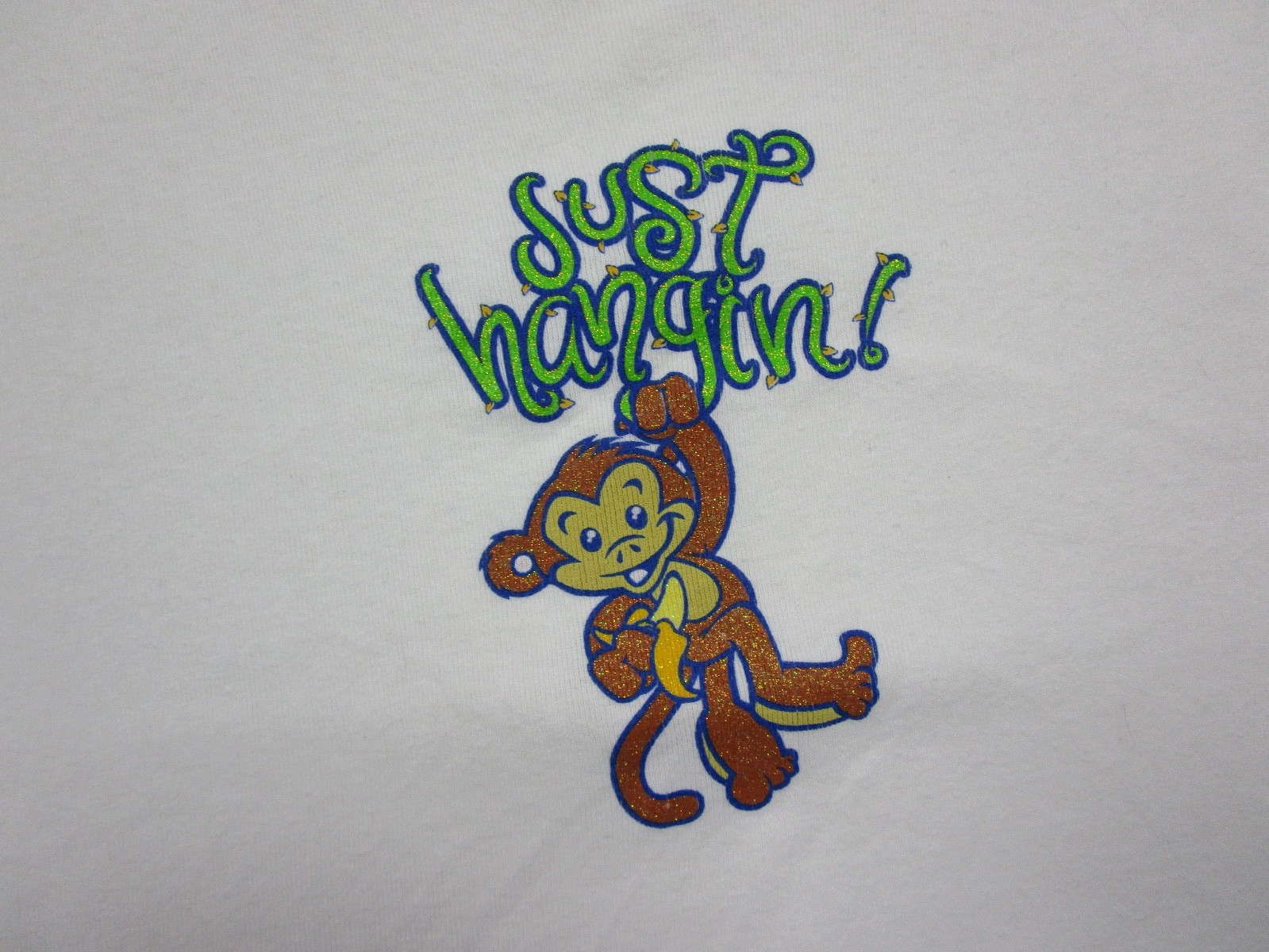 Vintage Y2K Monkey Glitter T-Shirt (M/L) Baby Tee Just Hangin Cyber E-Girl 2000s