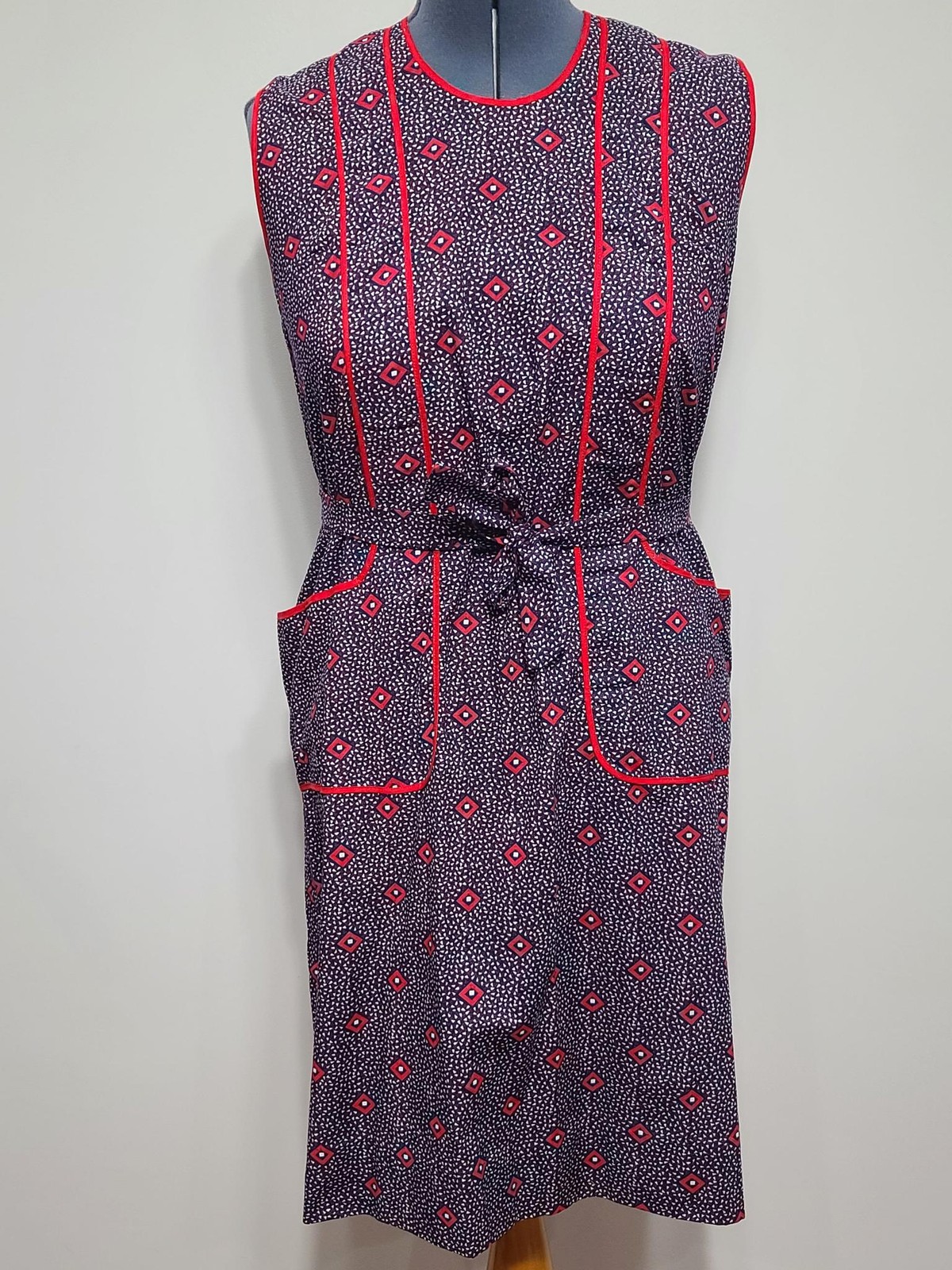Vintage 1950s 1960s East German Wrap Apron Style House Dress Cotton Print Work