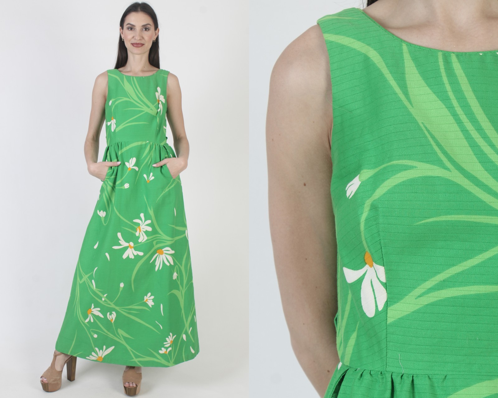 Vtg Malia Honolulu Brand Dress Tiki Luau Hawaiian Beach Kaftan Cotton Sundress