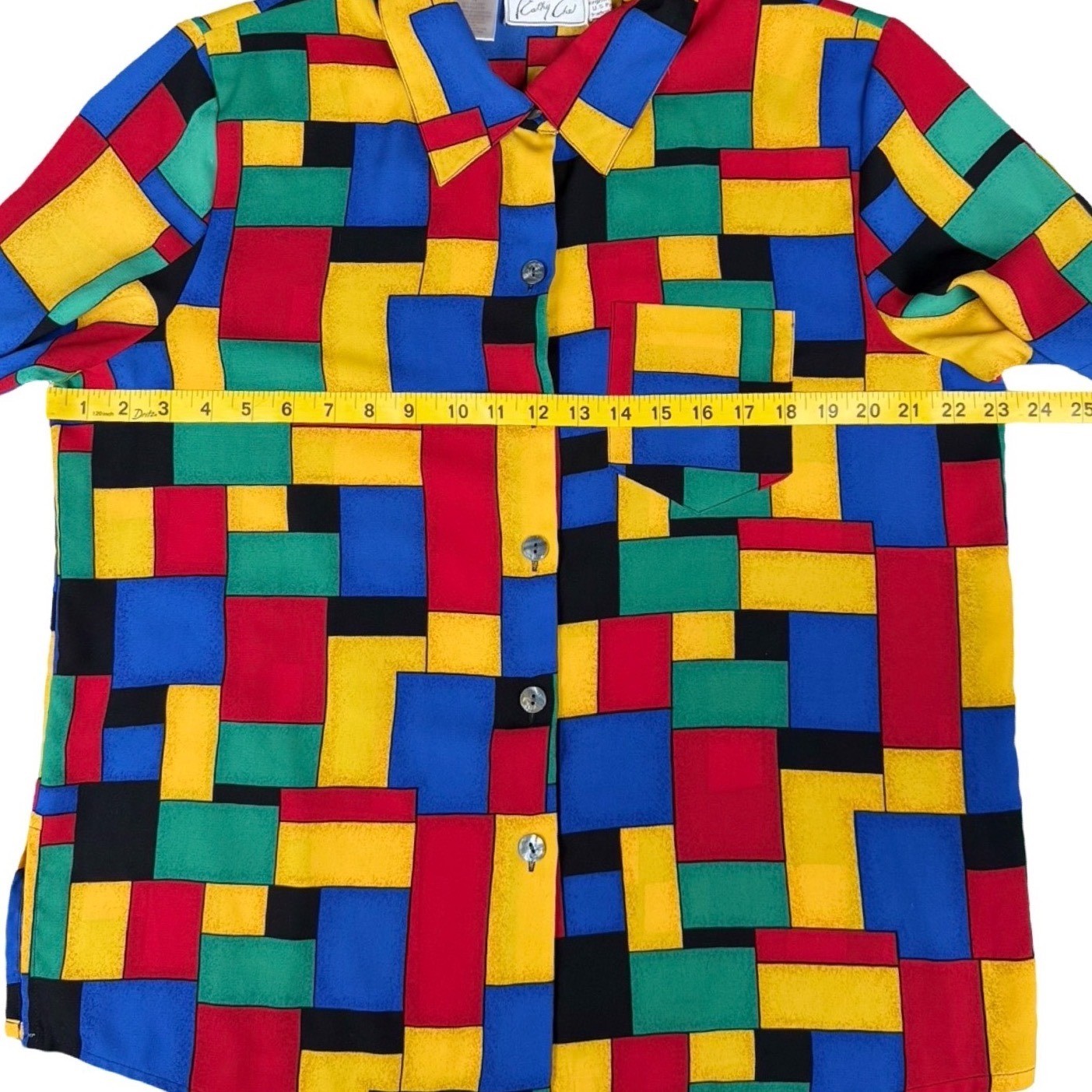 Abstract Geometric Colorblock Shirt 90s Retro Button Up Kathy Che