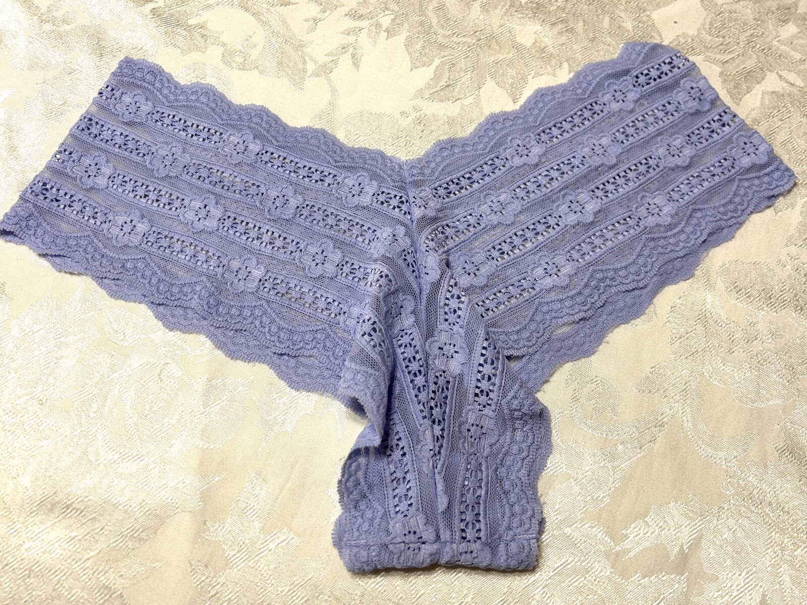 Vtg Unbranded Embroidered Floral Stretch Lace Sz 9 Blue Hipster Panties #244
