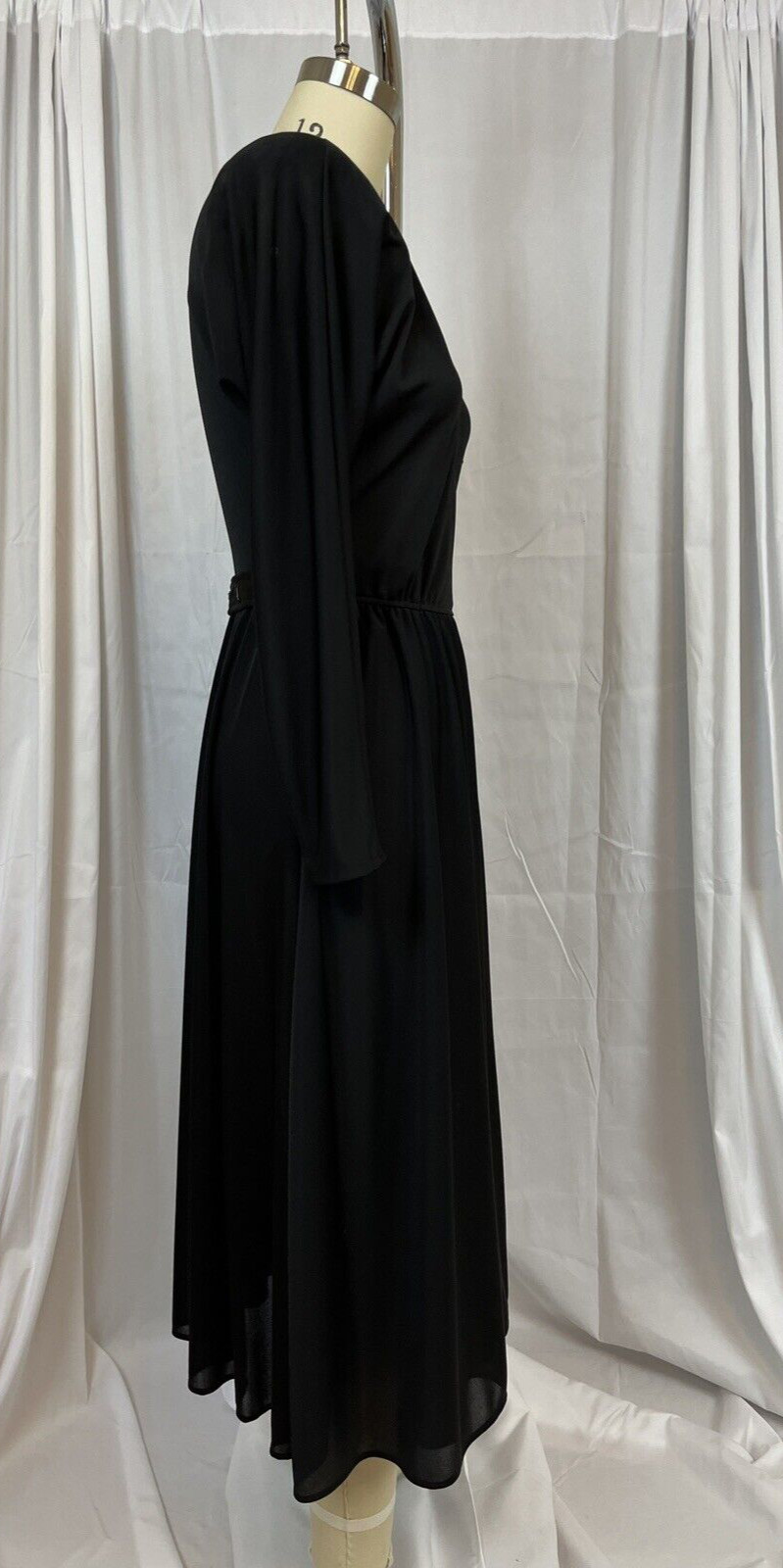 1980&rsquo;s Black Poly Wrap Disco Dress With Sequins and Rhinestones Size 10