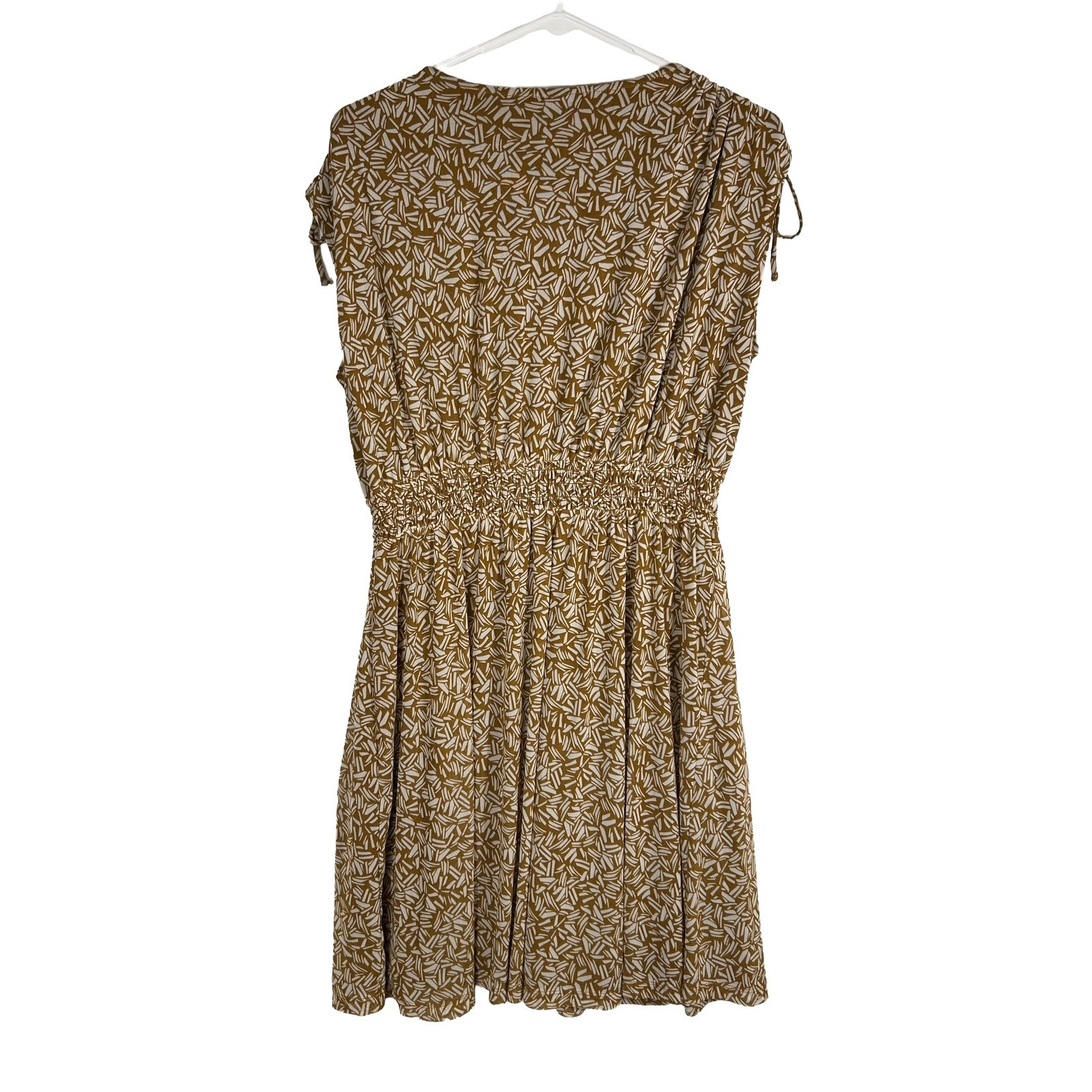 Old Navy Womens Mustard Yellow Geometric Smocked Waist V-Neck Dress Large