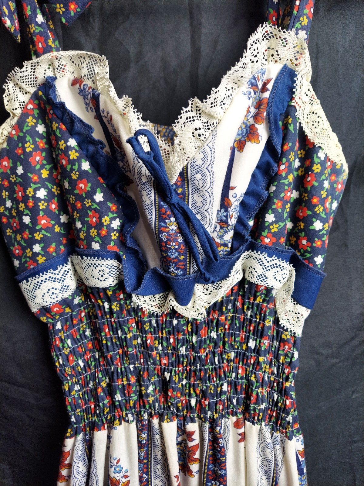1970&rsquo;s Da AlCa Lacey Ruffled Floral Cottagecore Dress Size 9-10