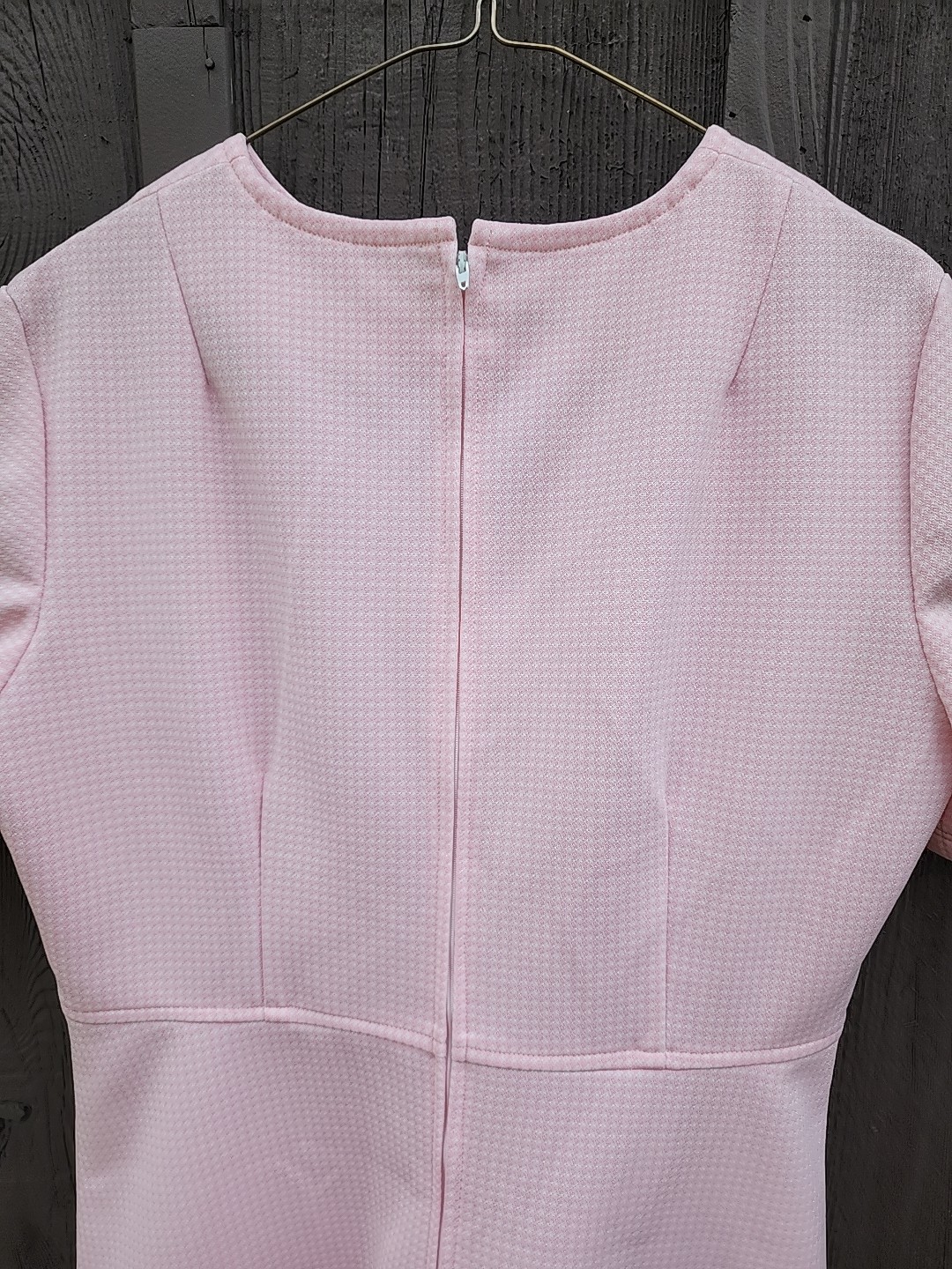 70s Handmade Pink Houndstooth Double Knit Polyester Dress – Womens XL-1X Vtg