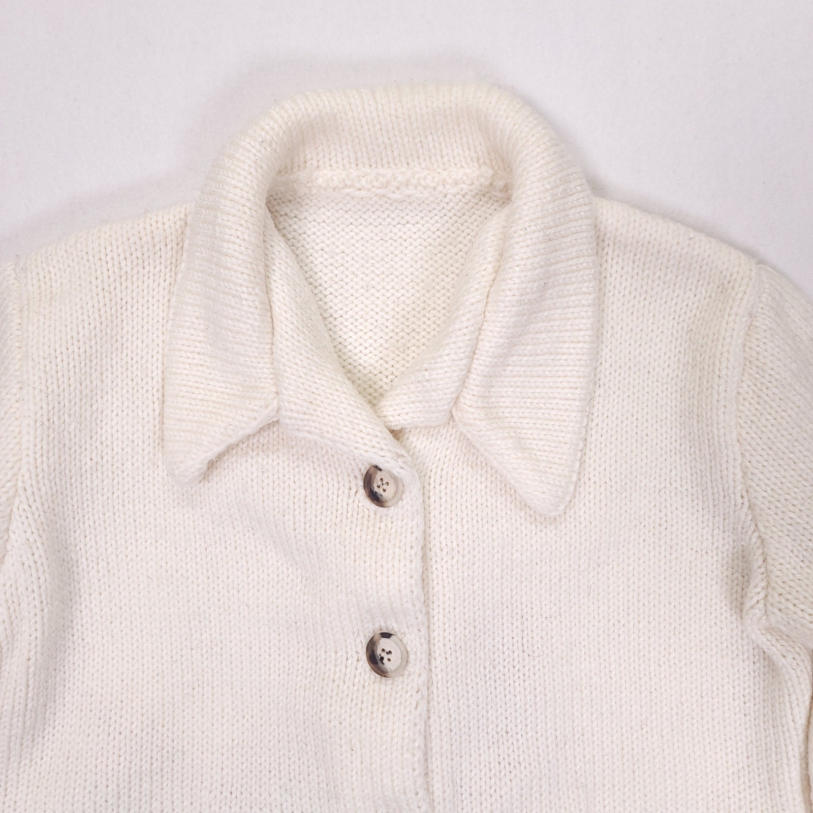 Handmade Vintage Abstract Cat Intarsia Knit Cardigan Sweater Cream Large OOAK