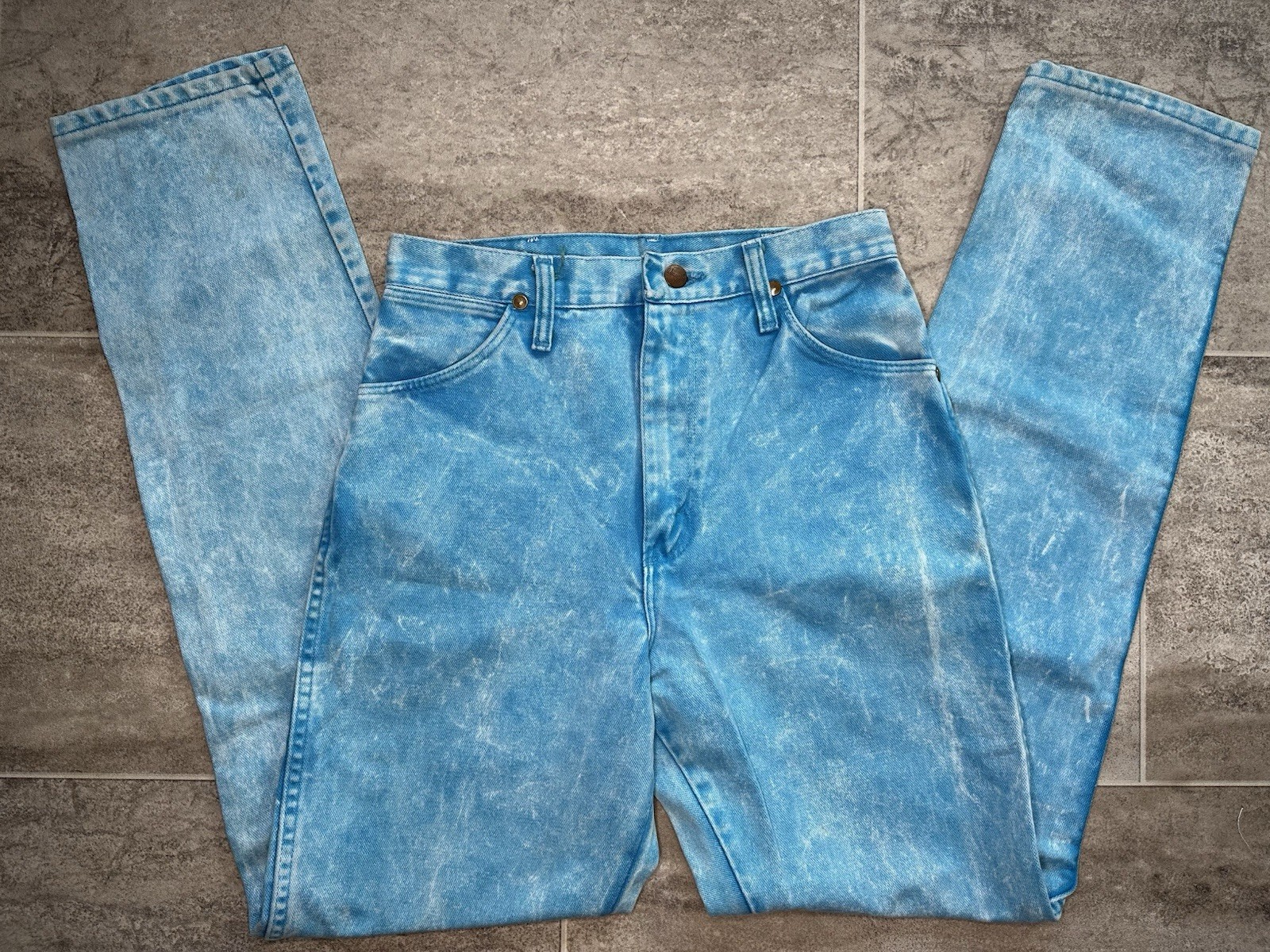 VTG Wranglers Women&rsquo;s Cowboy Cut Slim Fit Acid Wash Blue Style#14MWZHQ Sz 13×34