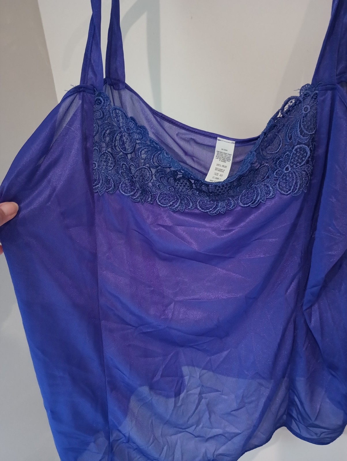 Vintage Movie Star Camisole Slip Tank Top 48 Purple Nylon Lace Whimsigoth Y2K