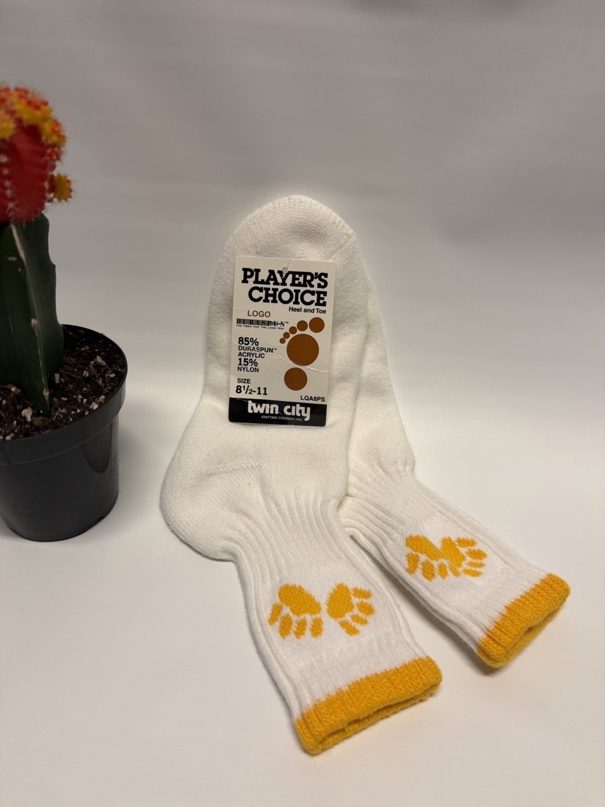 VTG Socks Cheerleading NOS Acrylic Nylon 8.5-11 White Yellow 90s USA TCK Bears.