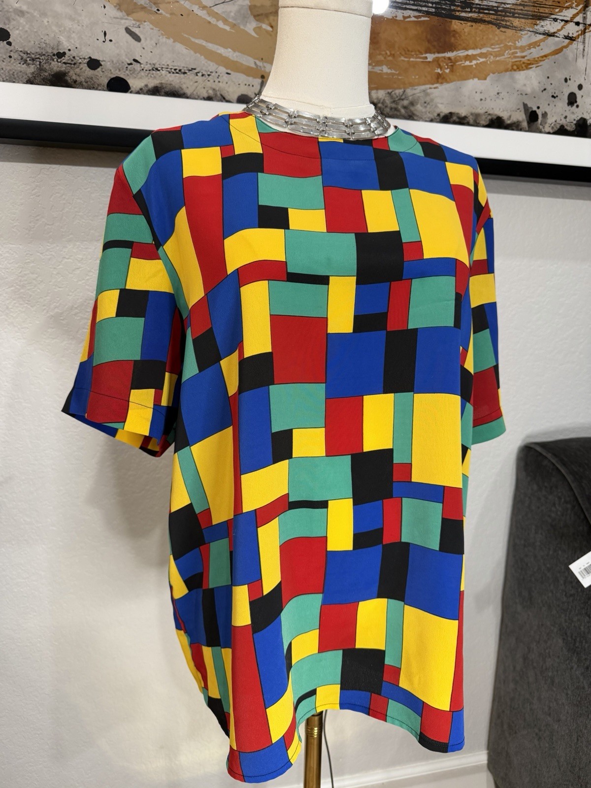 Vintage Kathy Che Geometric Print Blouse 90s Artsy Top