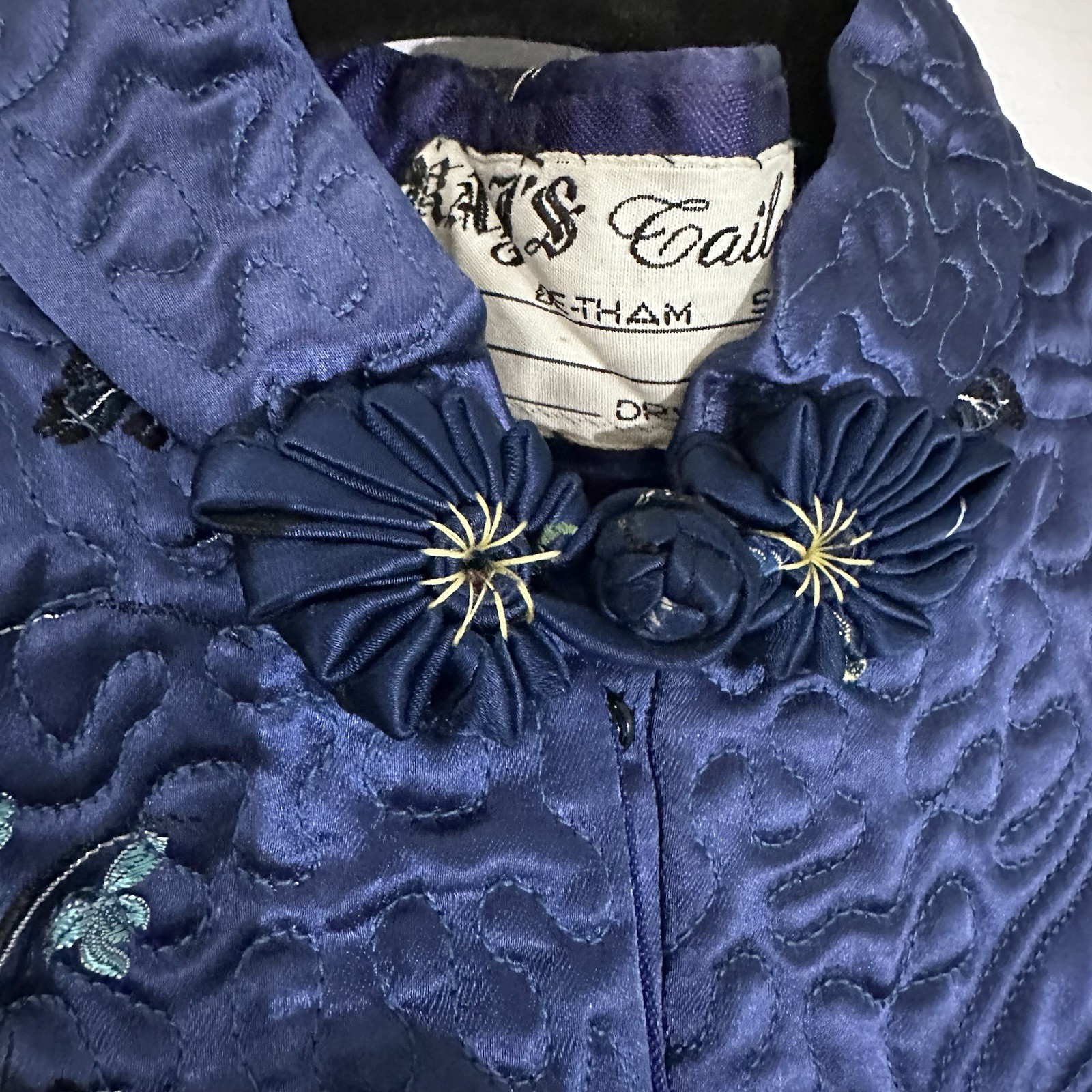 Kimono Robe Pockets, Blue ,Tailored Saigon Vietnam War Vintage 1966 Dress