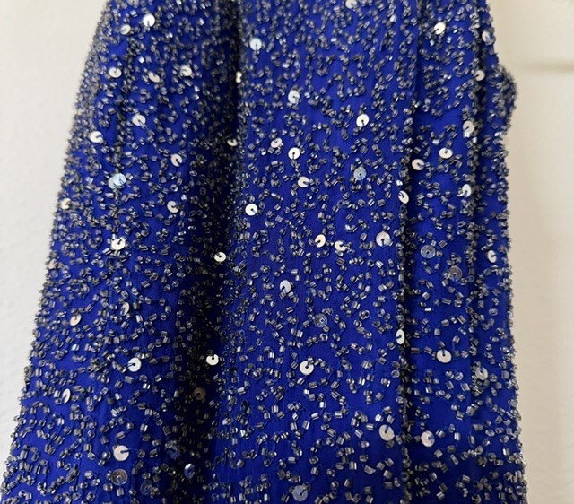 Y2K Vintage 100% Silk Shell Polyester Lining Blue Evening Gown Made in India
