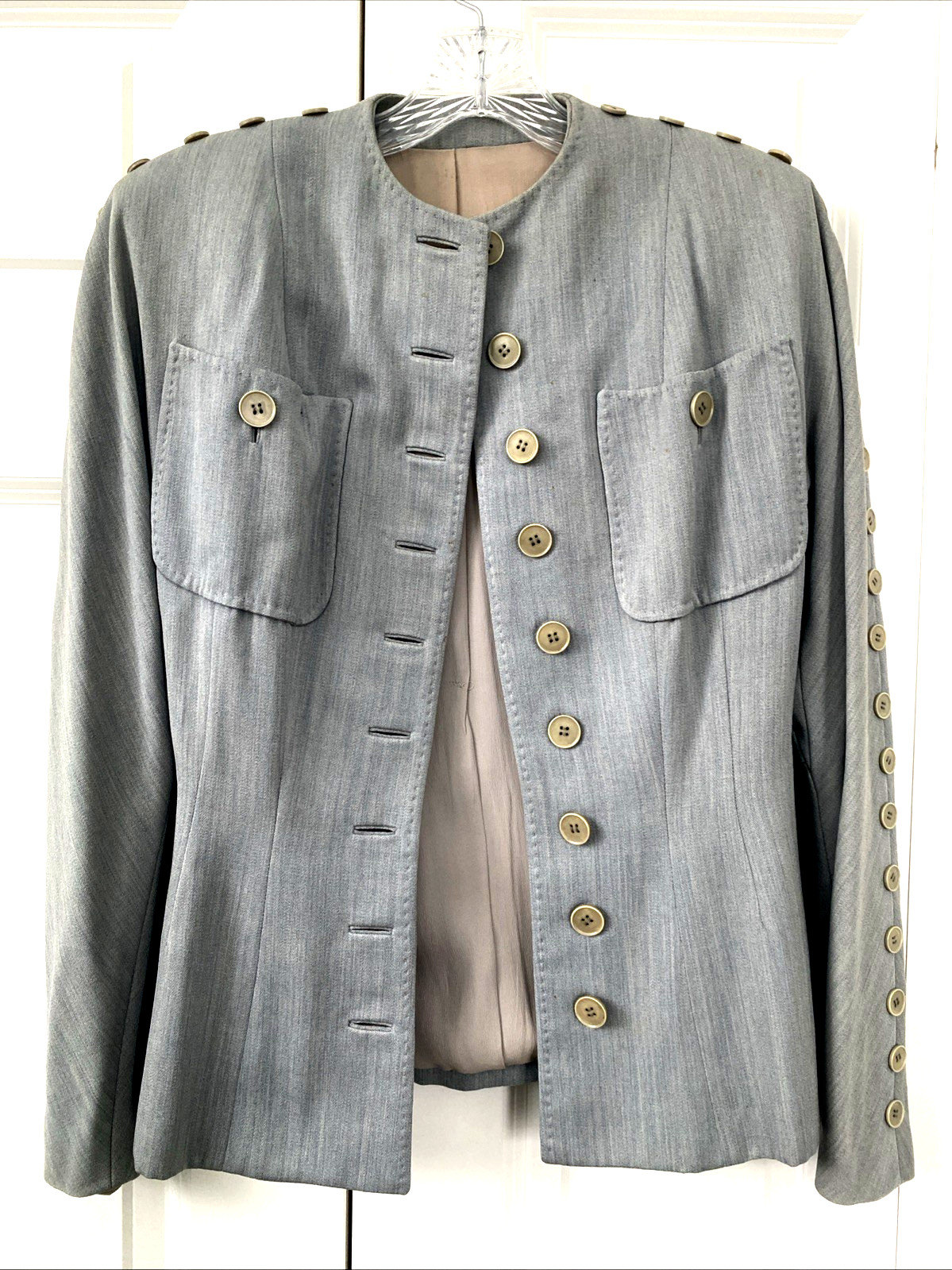 1940s Vtg Swansdown Gray Wool 2 Pc Suit Button Jacket & Skirt Nipped Waist OOAK