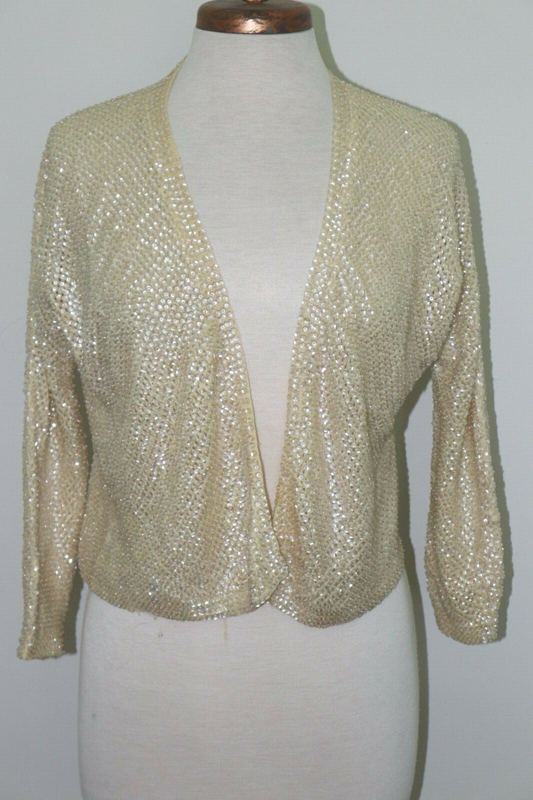 VTG Women&rsquo;s Cardigan Sweater Laura Aponte Made Italy Sequins 100% Wool Size M-L