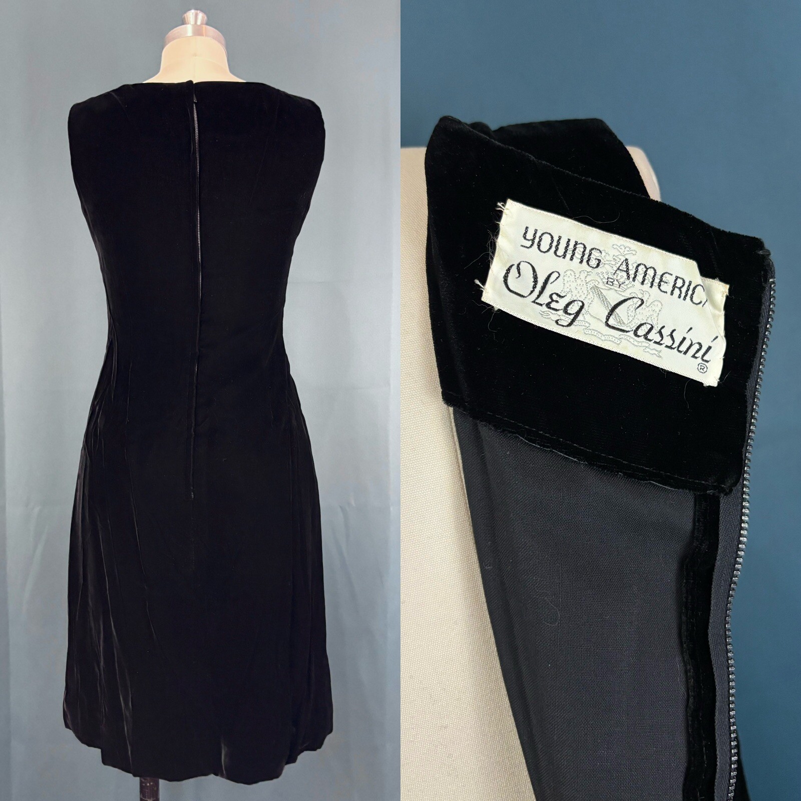 Vintage 60s Oleg Cassini Velvet Silk Taffeta Bow Front Dress