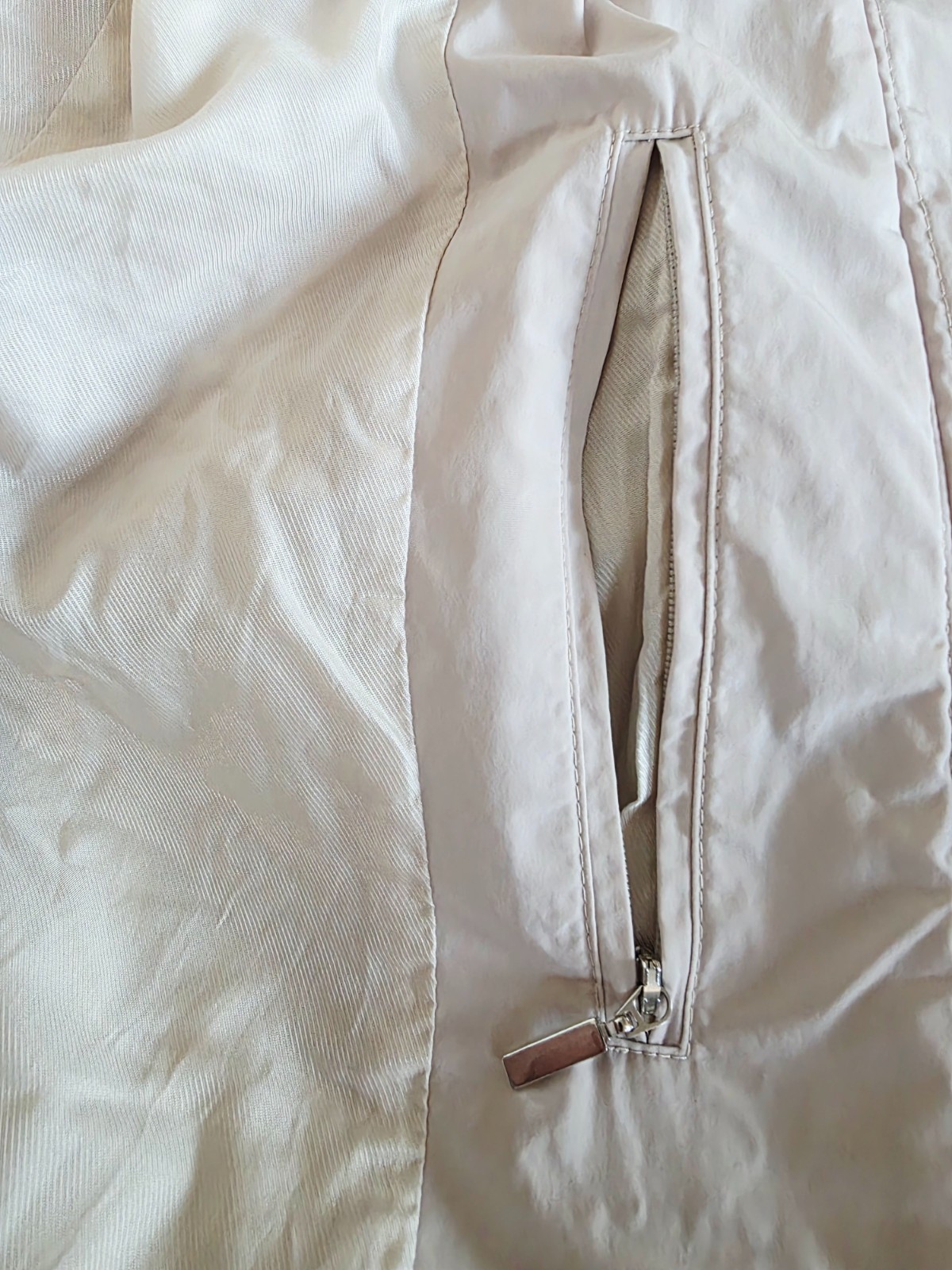 Vintage 2000s MADELEINE Beige Lightweight Jacket, Ruched Collar Coat, Utility Zi