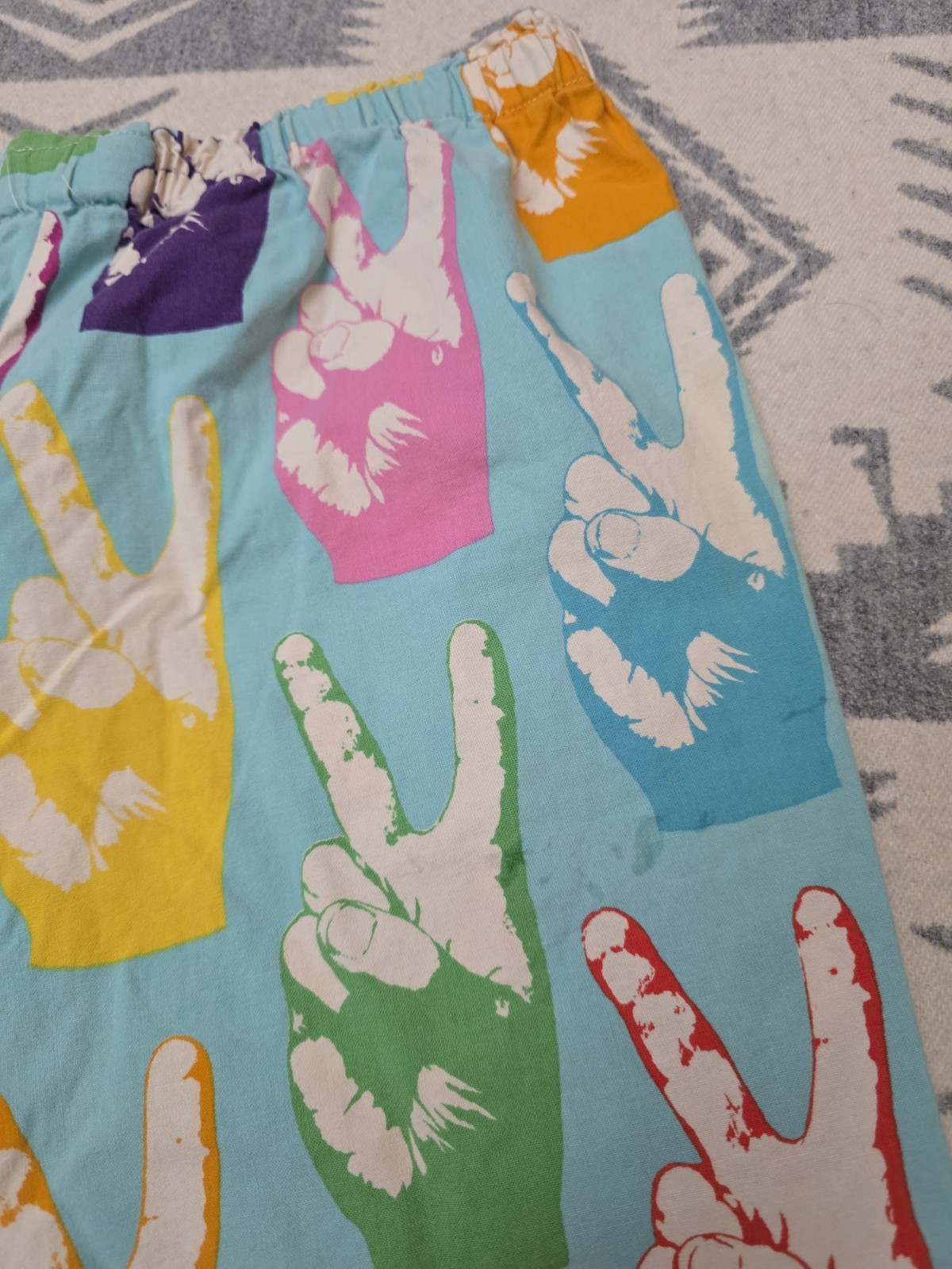 Vintage 1960s Peace Sign Hand Print Lounge Pants Hippie Mod Novelty Cotton 26-36